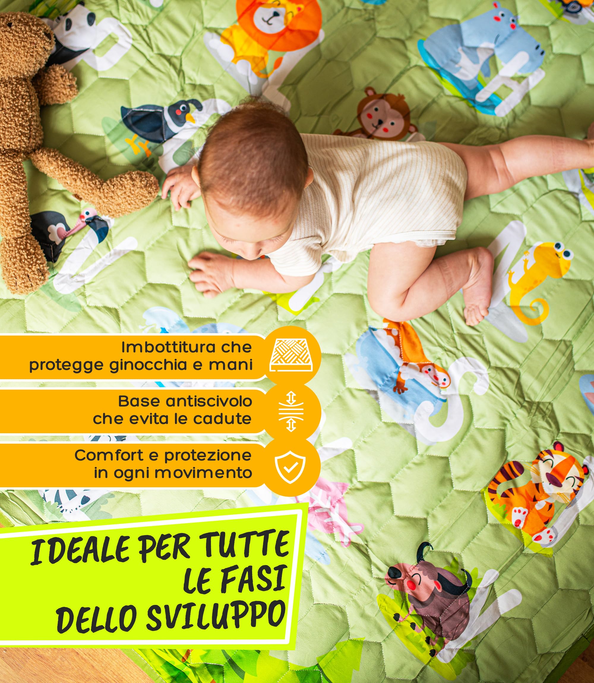 Tappeto Gioco Bambini Pieghevole 127x127 cm Playmat Morbido Tummy Time Antiscivolo e Lavabile – Tappetone Neonato Gattonamento – Tappeti Montessori Attività Cameretta Pavimento Gattonare | VALBABY