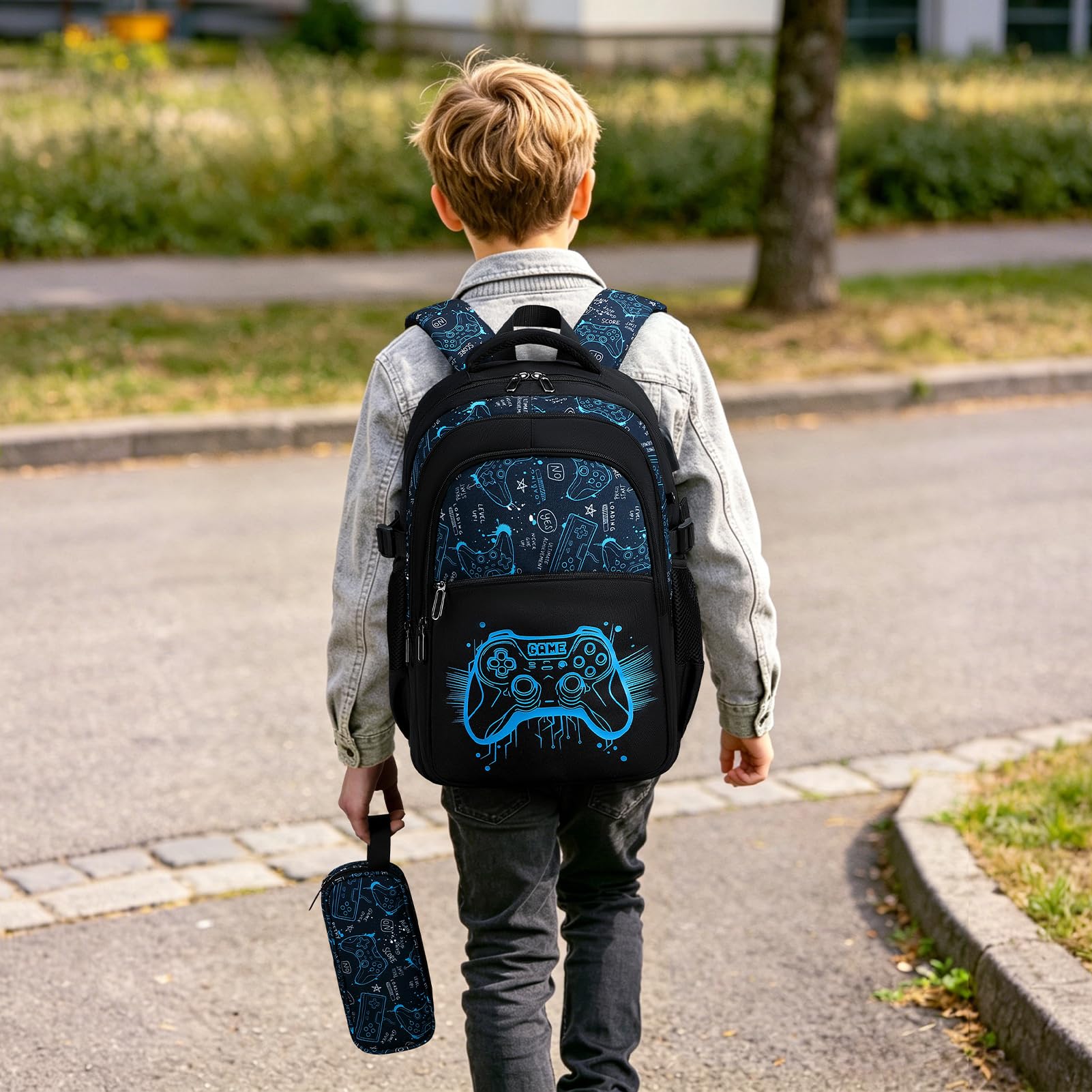 Cartable Garçon Lumineux, Sac à Dos Grande Capacité Trousse