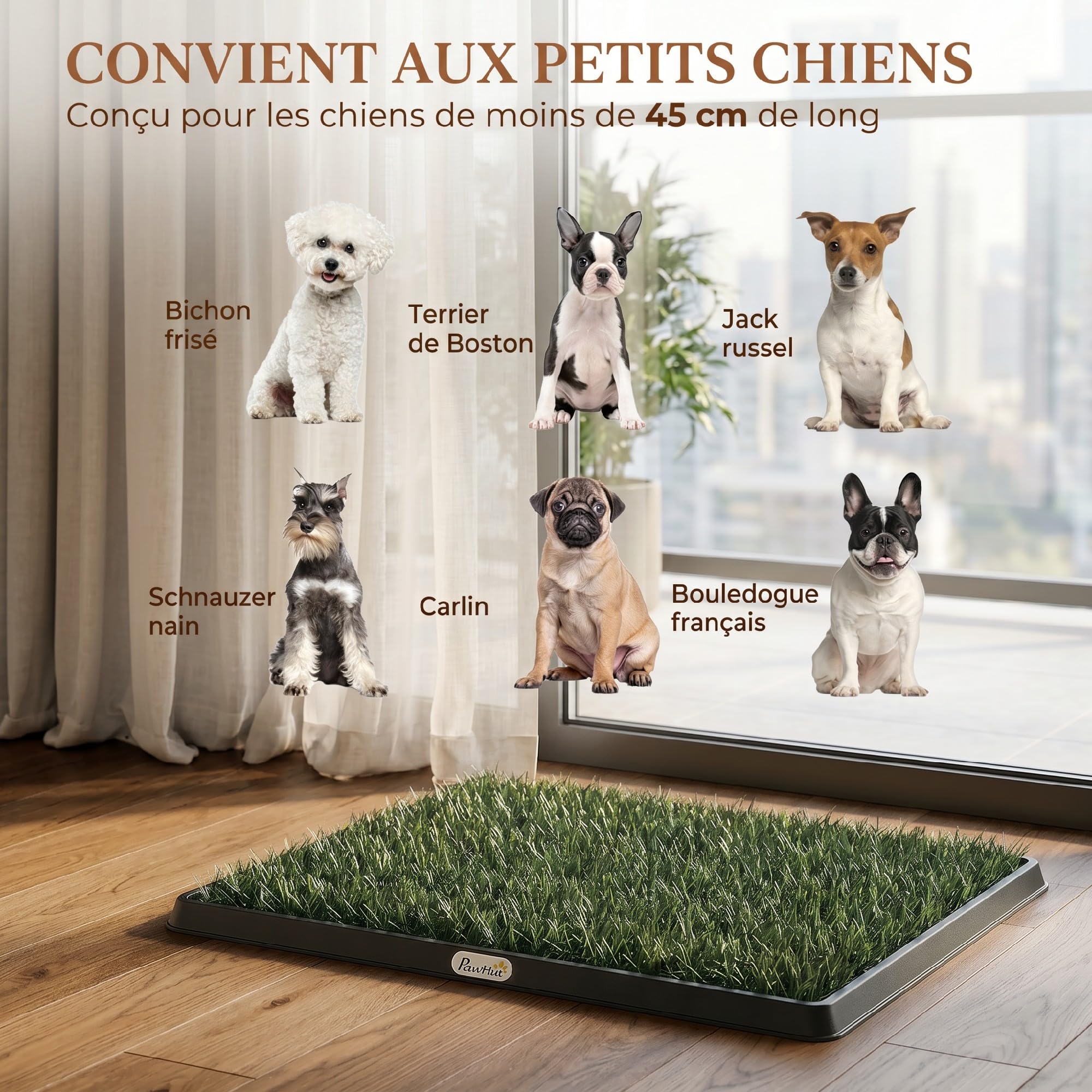 PawHut Toilette pour Chien avec Grille de Drainage, 2 Tapis en Gazon Artificiel, Système Lavable 3 Couches, Bac à Litière, 63x50,5x3,5cm, Noir