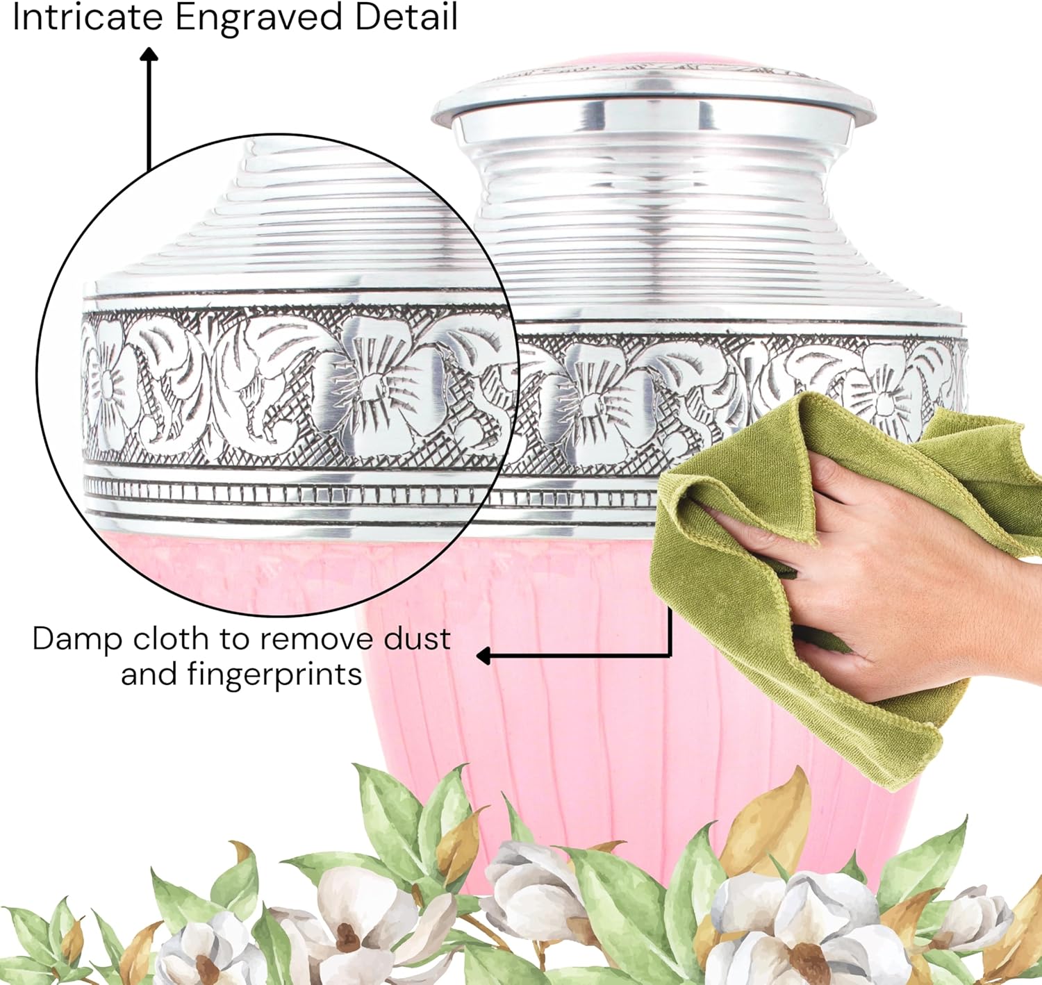 ALPHA Living HOME Cremation Urns for Human Ashes - Adult Metal Urn for Men or Women up to 200lbs - Handcrafted Memorial Burial Container - Suitable for Funeral or Display (Pink Silver) - Image 9