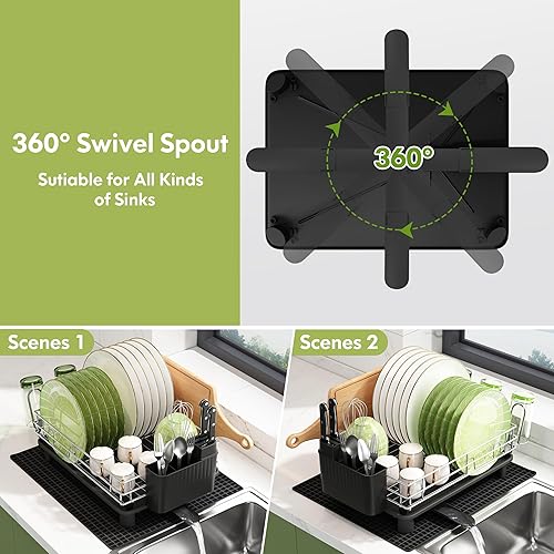 Miniatura 2 de MAJALiS Escurridor de platos con juego de escurridor, escurridor grande para encimera de cocina, estante de secado a prueba de óxido con soporte