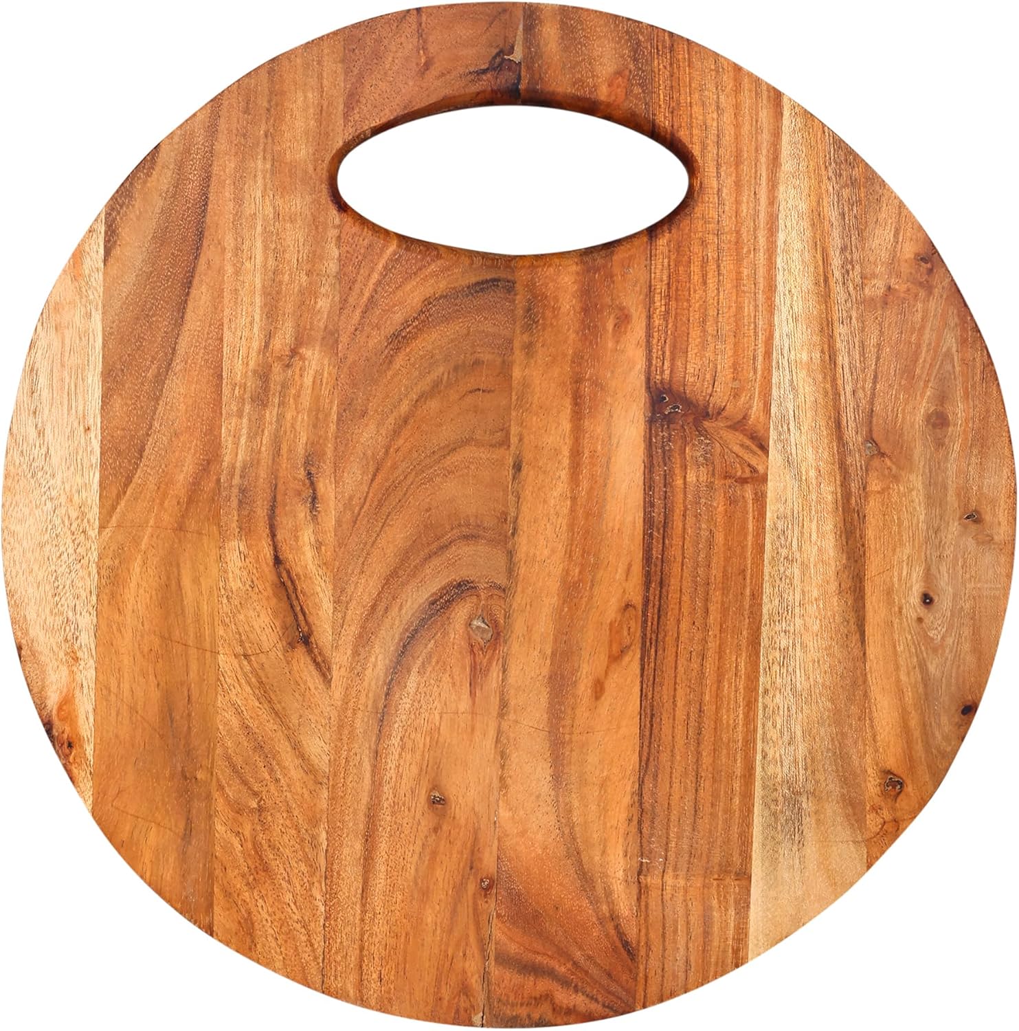 GoCraft Acacia Wood Round Cutting Board with Handle – 12x12 Inches | Rustic Wooden Cheese Board | Charcuterie Tray | Natural Rustic Kitchen Chopping Board | Farmhouse Food Prep & Serving Platter