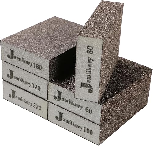 Jamiikury Juego surtido de 6 bloques de lijado, bloque de arena esponja, lavable y reutilizable, bloque de papel de lija húmedo y seco para paneles