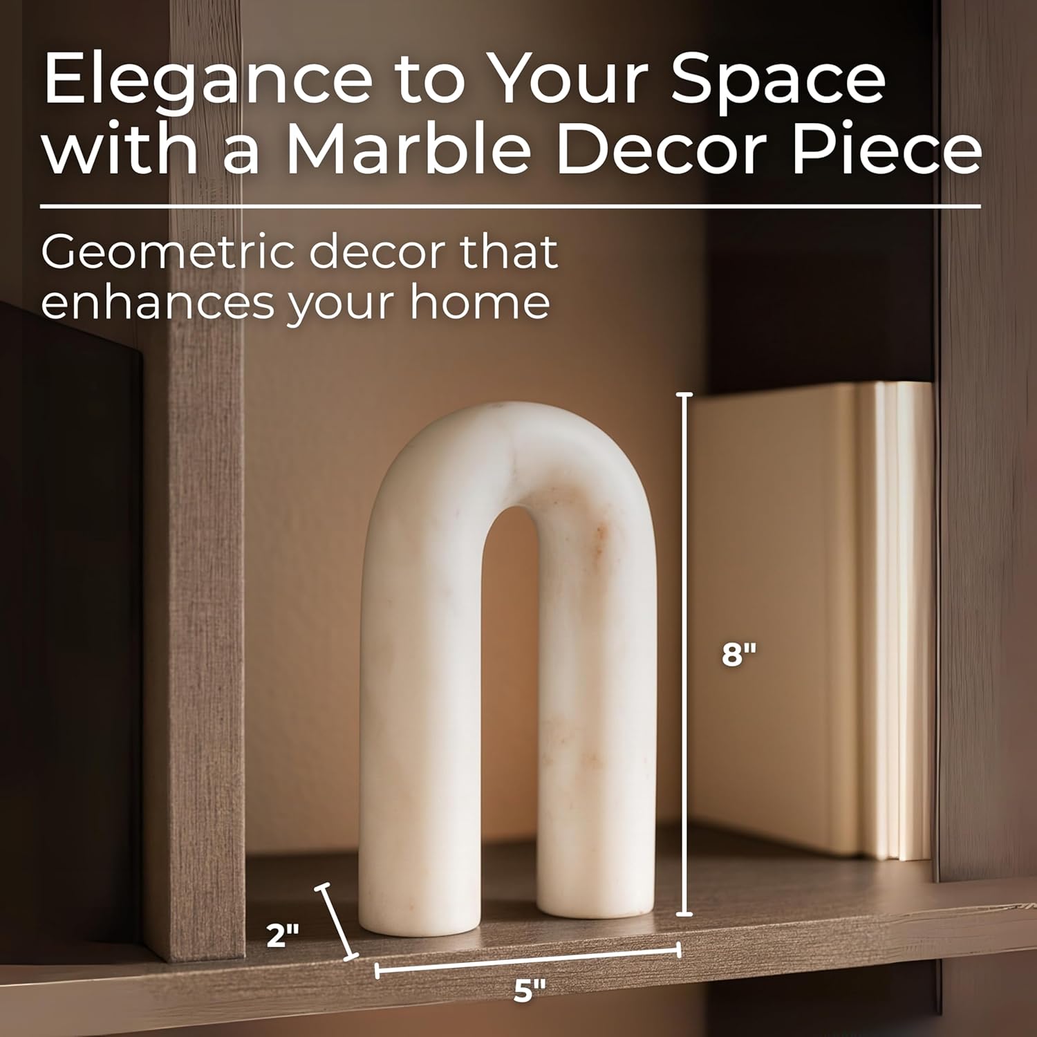 Marble Rounded Horseshoe for Home or Office Decor - Accent Display for Bathroom, Living Room, and Shelf Styling - Curved Figurine Sculpture Ornament for Coffee Table Decor or Bedroom - 8", White