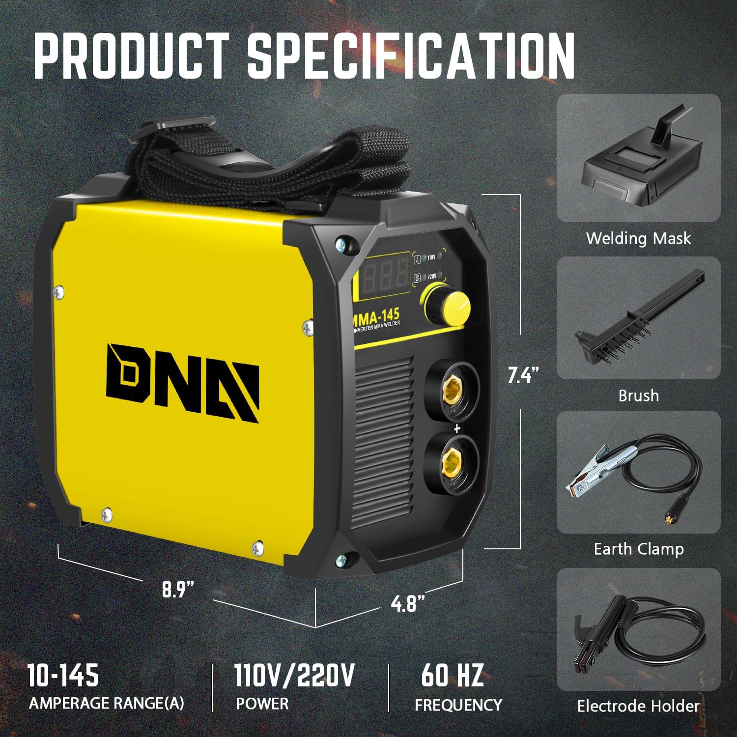DNA Motoring 145A Stick Welding Machine, 110V/220V Portable Stick Welder, Mini Stick Welding Machine, IGBT Inverter Welder for Home DIY, Garage, w/LED Digital Display, TOOLS-00713-YL