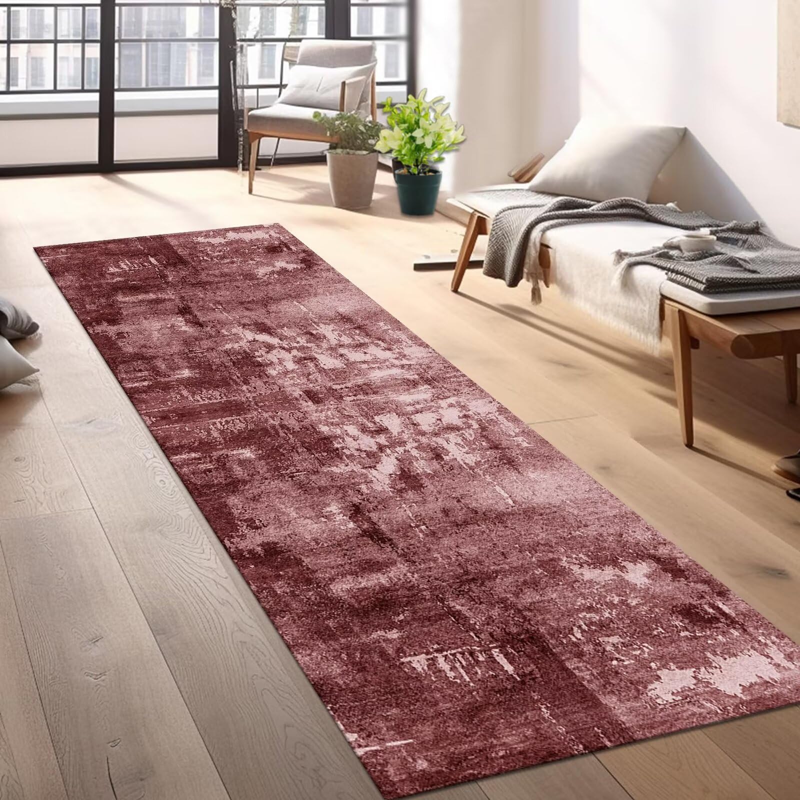 Antypoślizgowe nadające się do prania chodniki na korytarz, 70 x 240 cm, czerwony, abstrakcyjny poliester, dywaniki wewnętrzne, idealne do kuchni, sypialni i salonu, maty podłogowe o szerokości 40-120