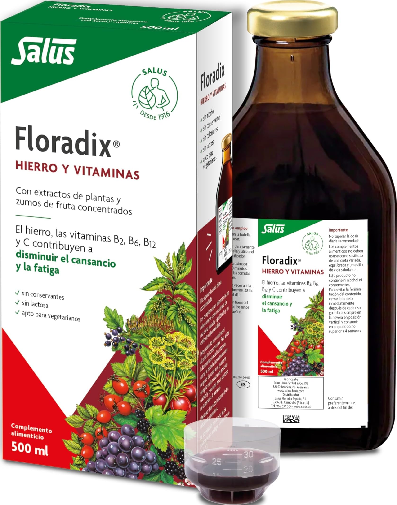 Salus-Haus Flora, Floradix Iron + Herbs, Natural Liquid Iron Supplement, 17 fl Ounce (500 ML)