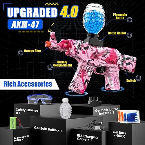 Miniatura 5 de Pistola de bolas de gel automática, pistola de gel eléctrica con disparo de salpicaduras, juegos de equipo al aire libre y regalo de cumpleaños, a