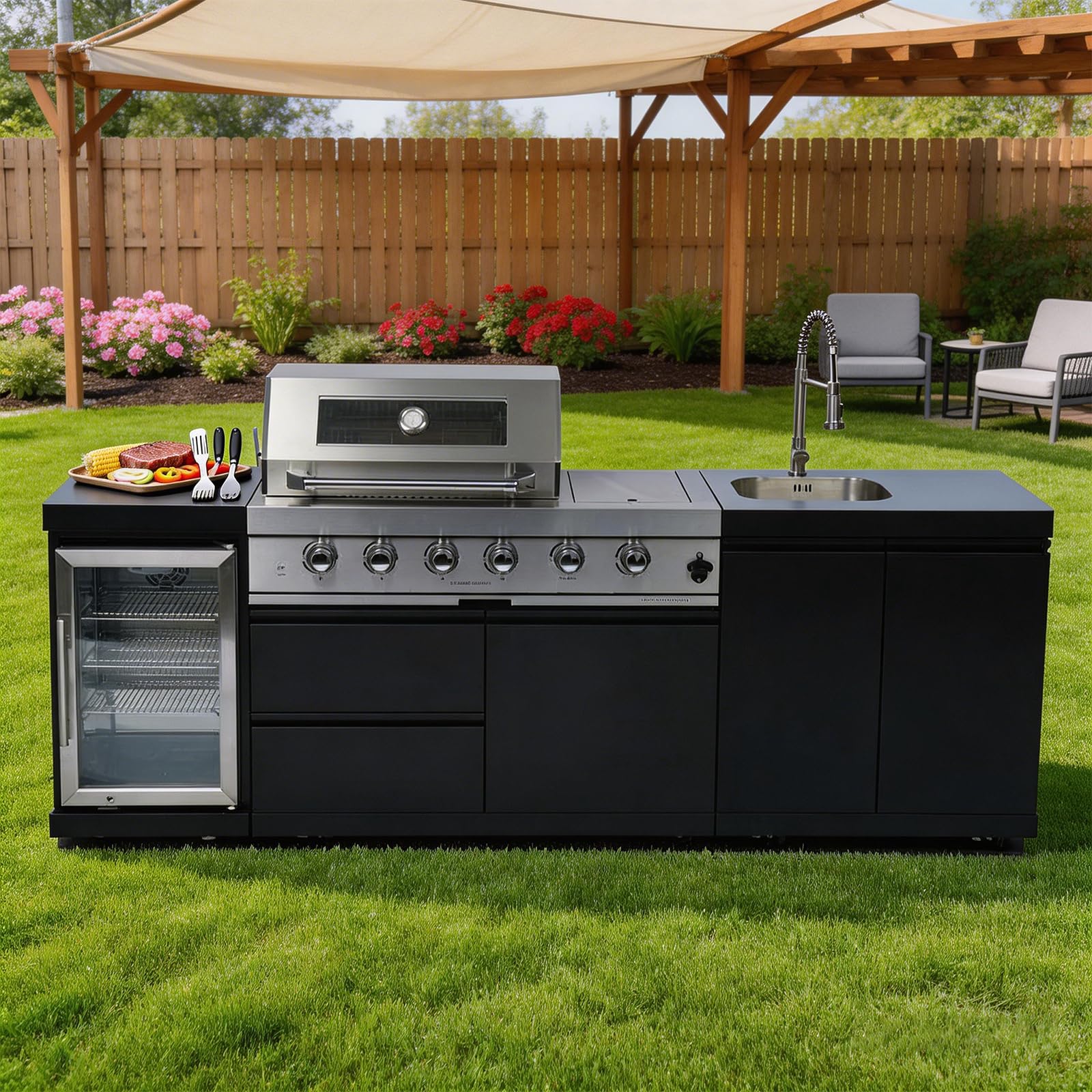 Dvasovio 98-Inch Outdoor Kitchen Grill Island