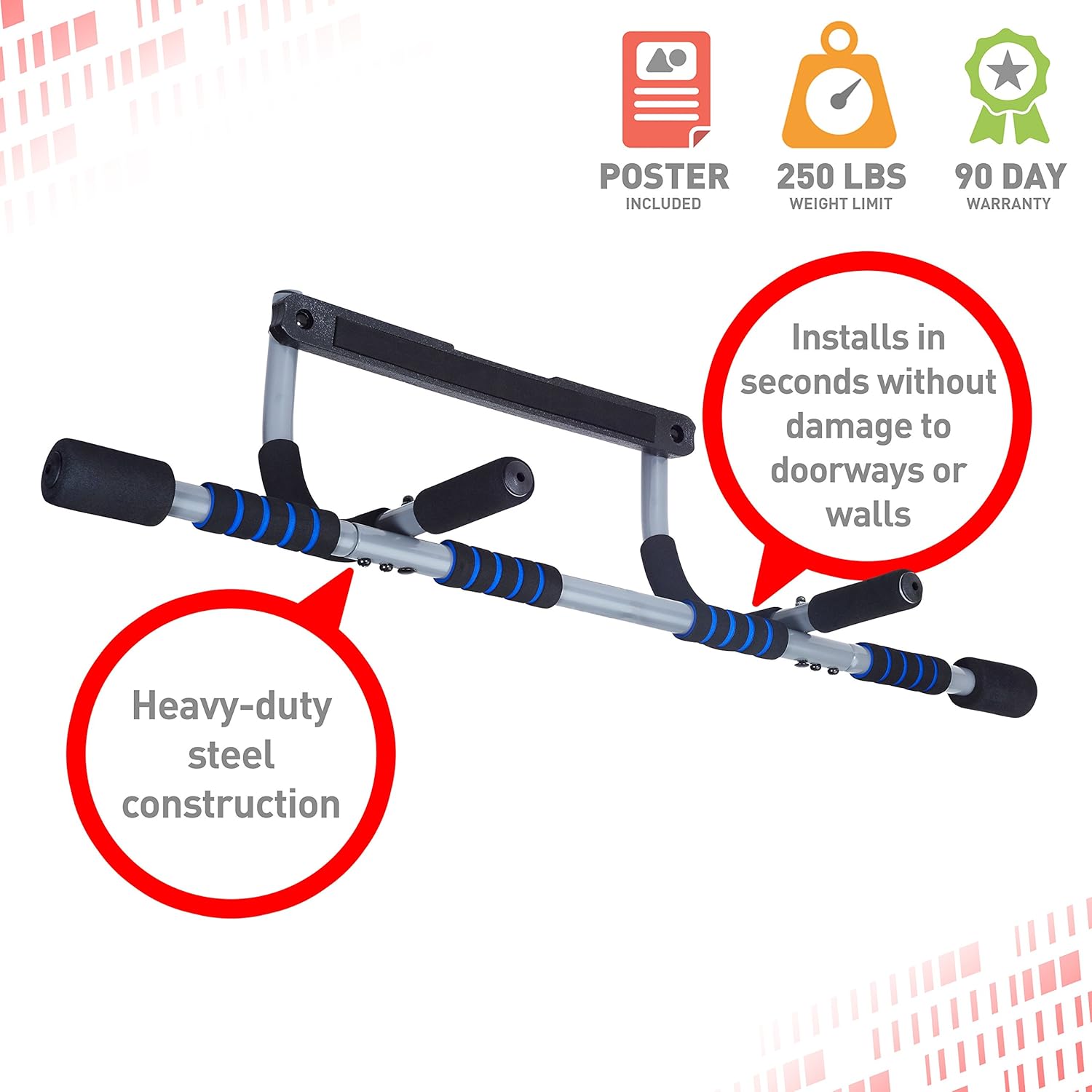 Pure Fitness Multi-Purpose Doorway Pull-Up Bar : Push Up Stands : Sports & Outdoors