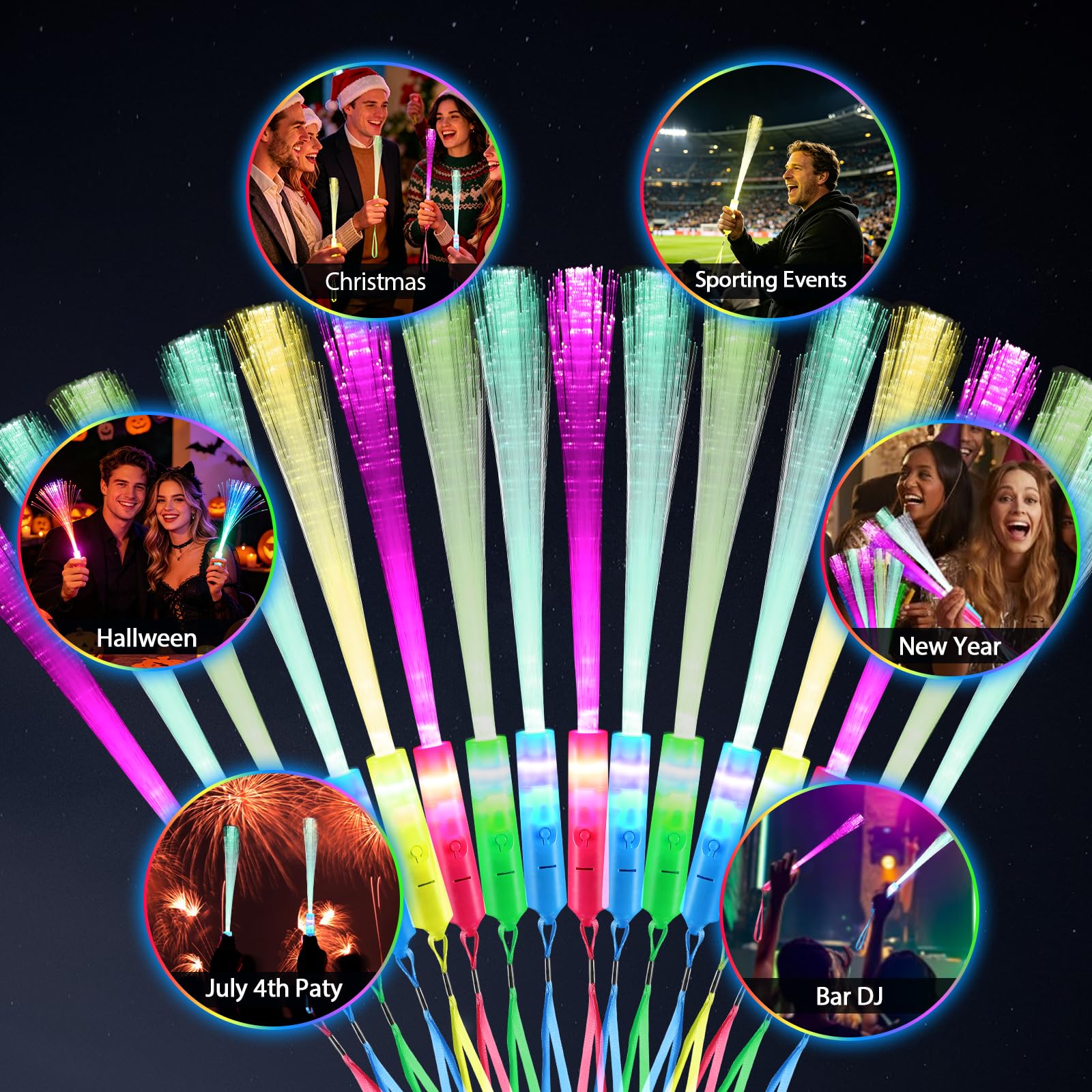 64 Stück Glasfaserstäbe, LED-Leuchtstäbe, blinkende Zauberstab-Spielzeug, leuchtet im Dunkeln, Partyzubehör, Leuchtstäbe für Kinder und Erwachsene, Geburtstag, Hochzeit, Konzert, Halloween