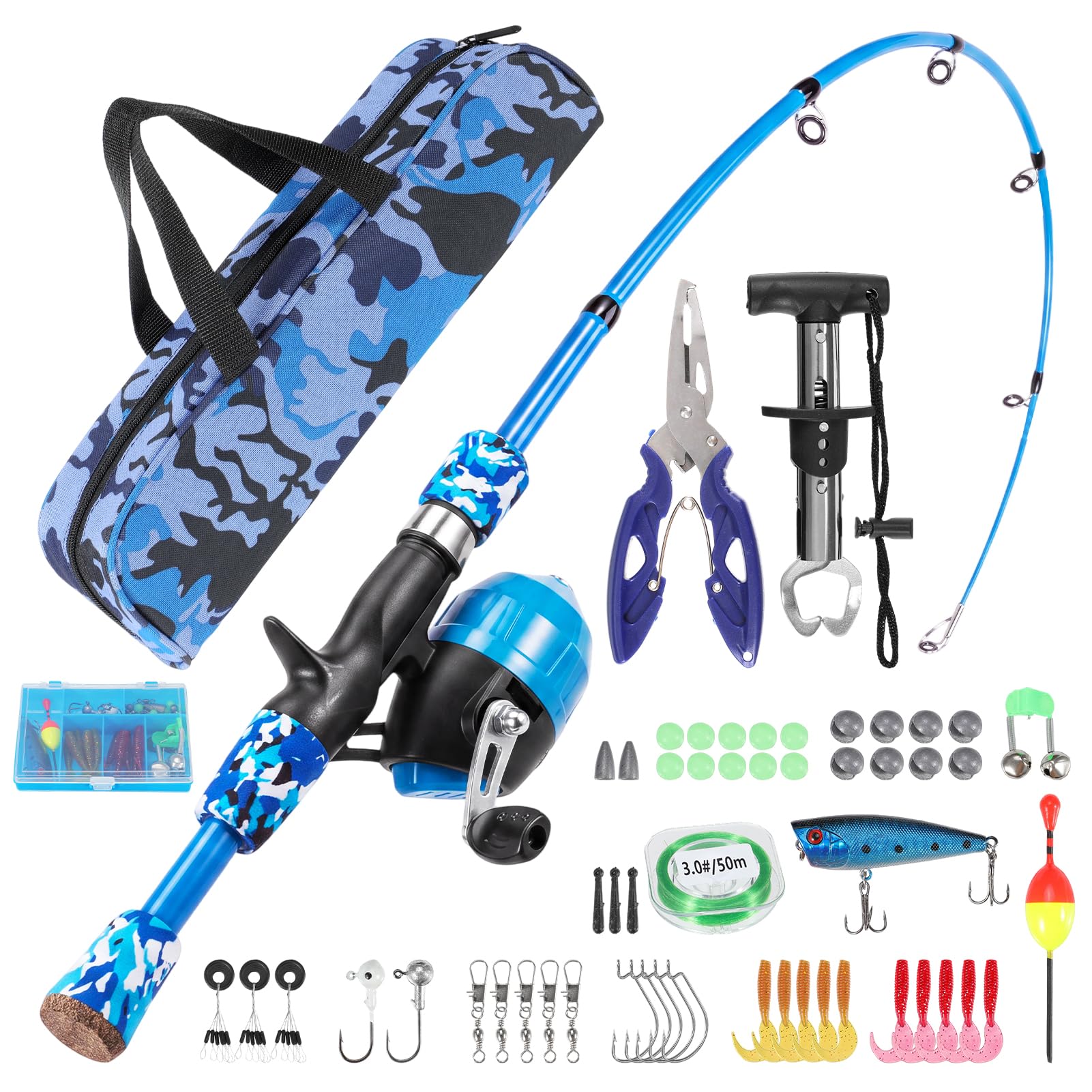 Canna da Pesca per Bambini, 150cm Canna da Pesca Telescopica e Mulinello Spincast Set e Accessori da Pesca, Esche, Filo, Ami e Borsa. Kit Portatile Ideale per Ragazzi, Principianti