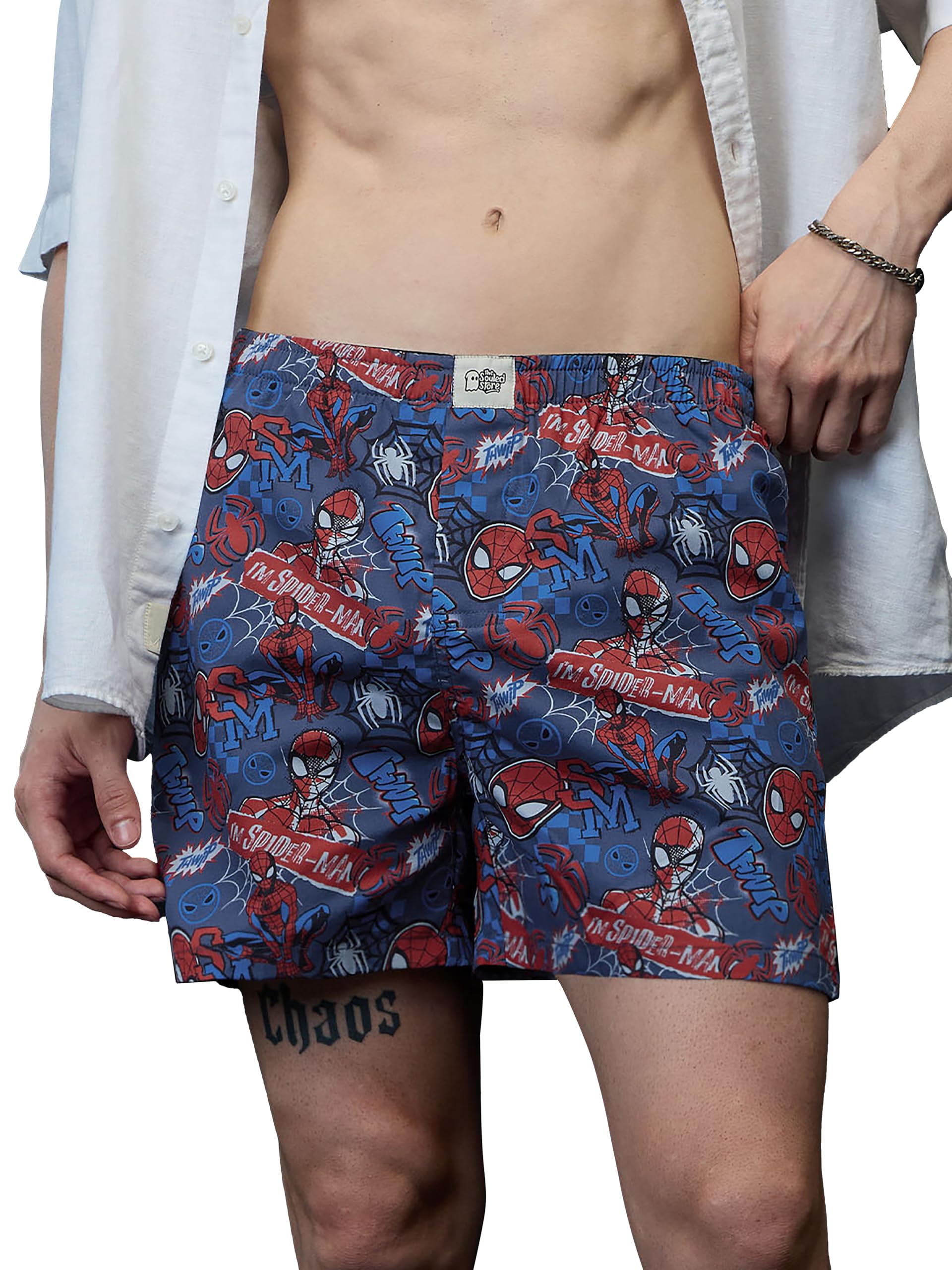 Spider-Man: Thwip Men and Boys Blue All Over Printed Regular Fit Cotton Boxer Shorts