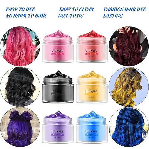 Miniatura 6 de Ultikare - Tinte temporal para el cabello para niños, tinte para el cabello rojo, lavable, color natural de cera para el cabello, color tiza, crema