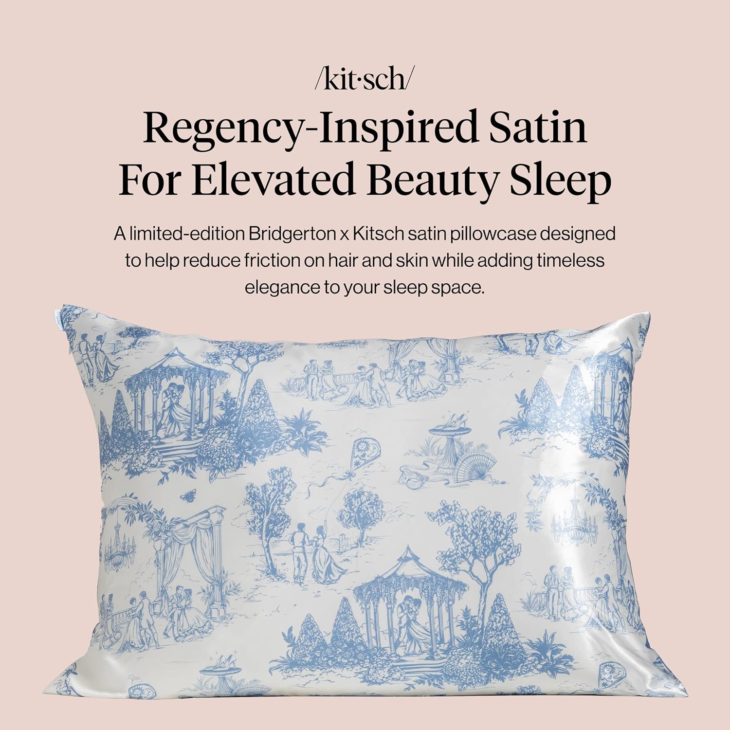 Bridgerton x Kitsch Satin Pillowcase with Zipper for Hair & Skin - Softer Than Silk Pillow Cases, Smooth Cooling Pillow Cover, Wrinkle-Free, Machine Washable, Standard Size (19x26) - Garden Toile - Image 2
