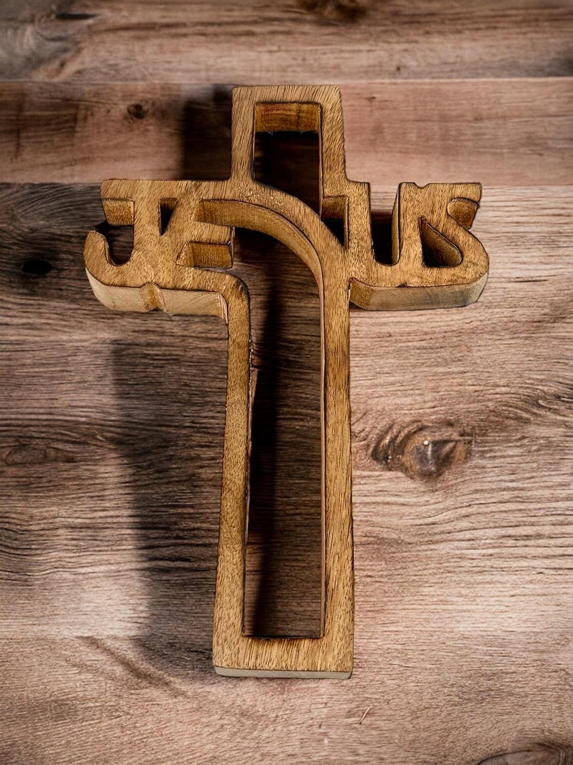 Wooden Cross 12 Inches Handmade Catholic Crucifix Wood Wall Cross Christians Spiritual Hanging Ornament Church Wall Decor for Home Office Living Room Long Hand Carved Ideal for Women