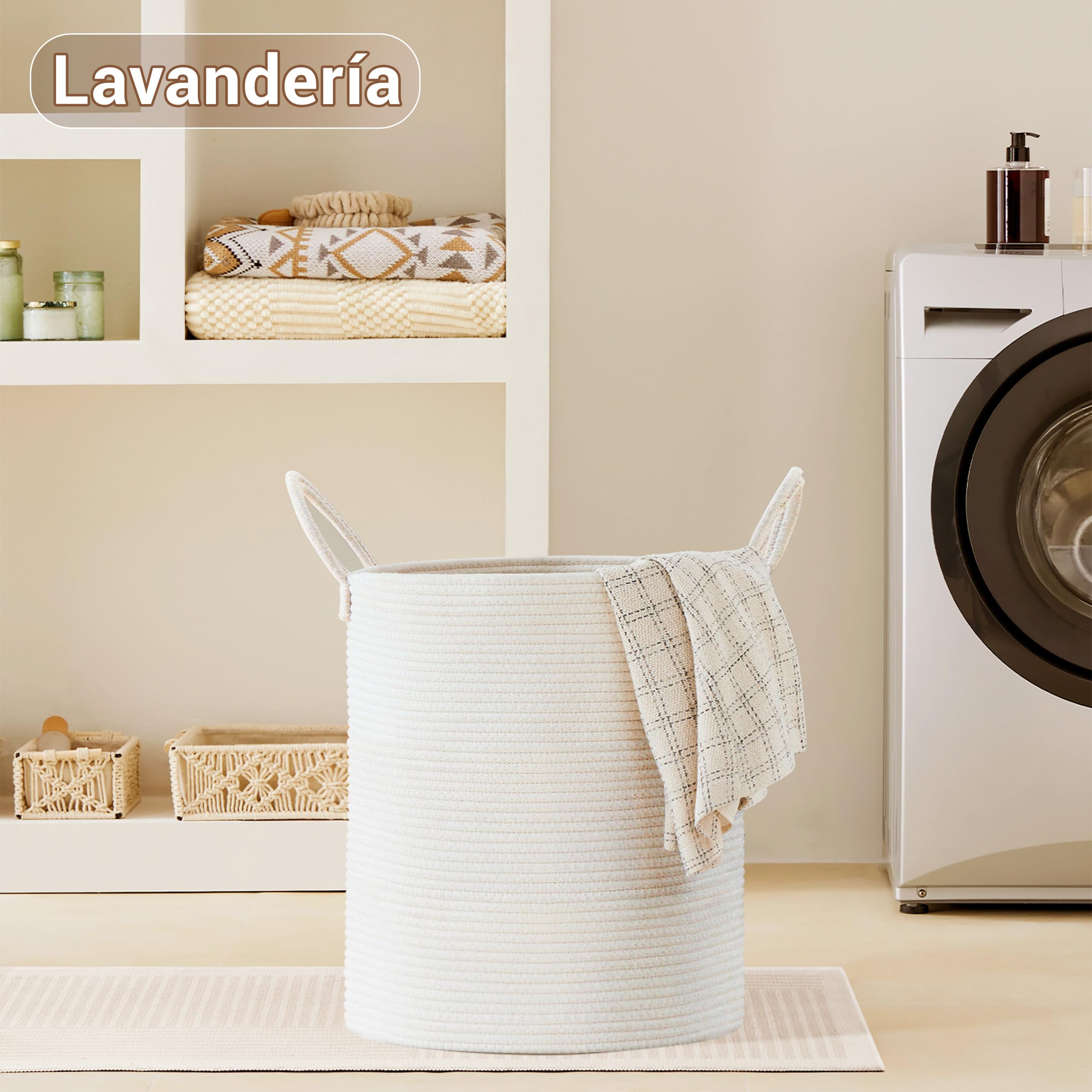 Cesto de Ropa Sucia y Cesta de Lavandería 38x45cm - Pequeña Cesta Plegable de Almacenamiento con Asa, Apta para Almacenar Ropa, Juguetes y Mantas - 53L Blanco