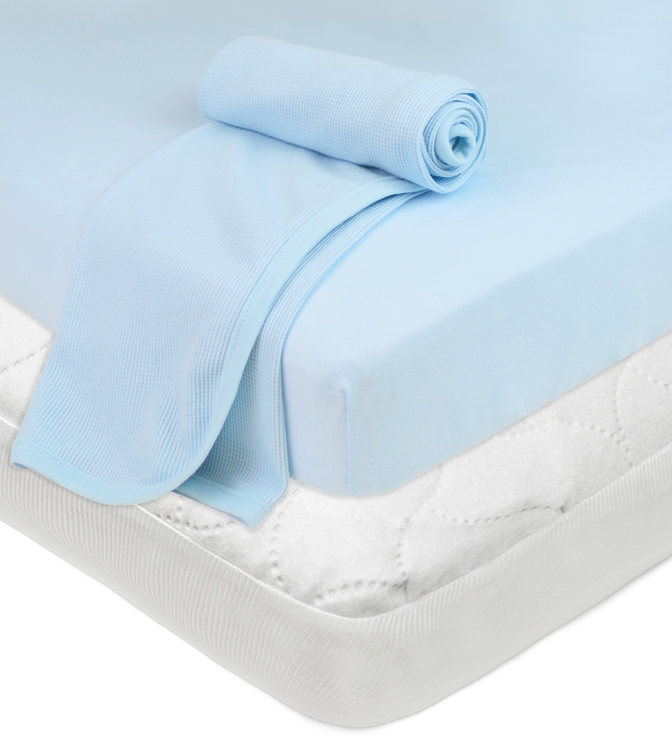 American Baby Company Crib and Toddler Bundle, Mattress Pad Cover,Fitted Sheet, Thermal Blanket, Blue — image 1