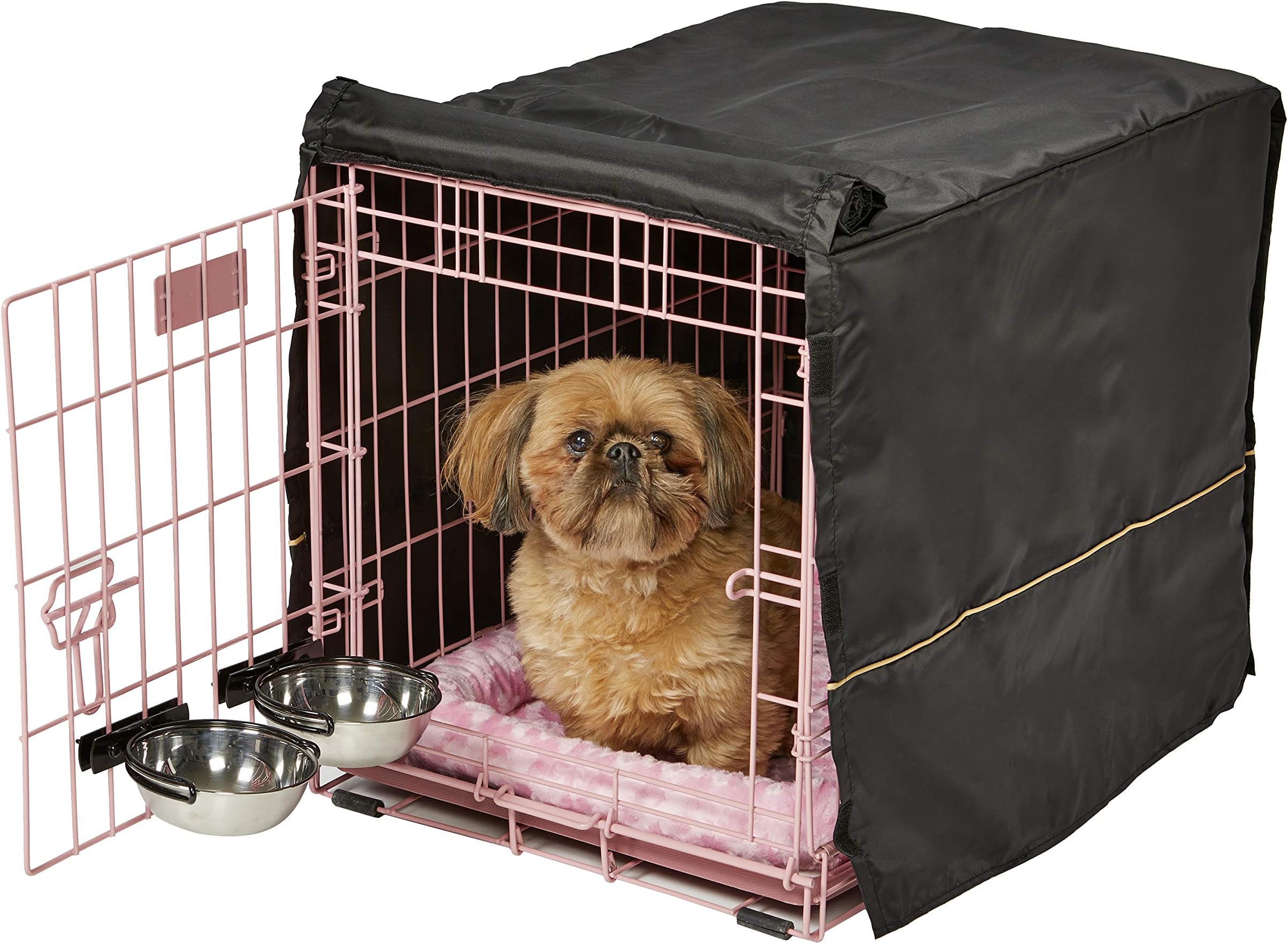 MidWest Homes for Pets Pink Fashion iCrate Starter Kit, 61 cm Dog Crate Bundle for Small Dogs, Includes Crate, Pet Bed, 2 Bowls and Privacy Cover