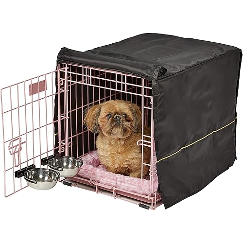MidWest Homes for Pets Pink Fashion iCrate Starter Kit, 24-inch Dog Crate Bundle for Small Dogs, Includes Crate, Pet Bed, 2 Bowls and Privacy Cover