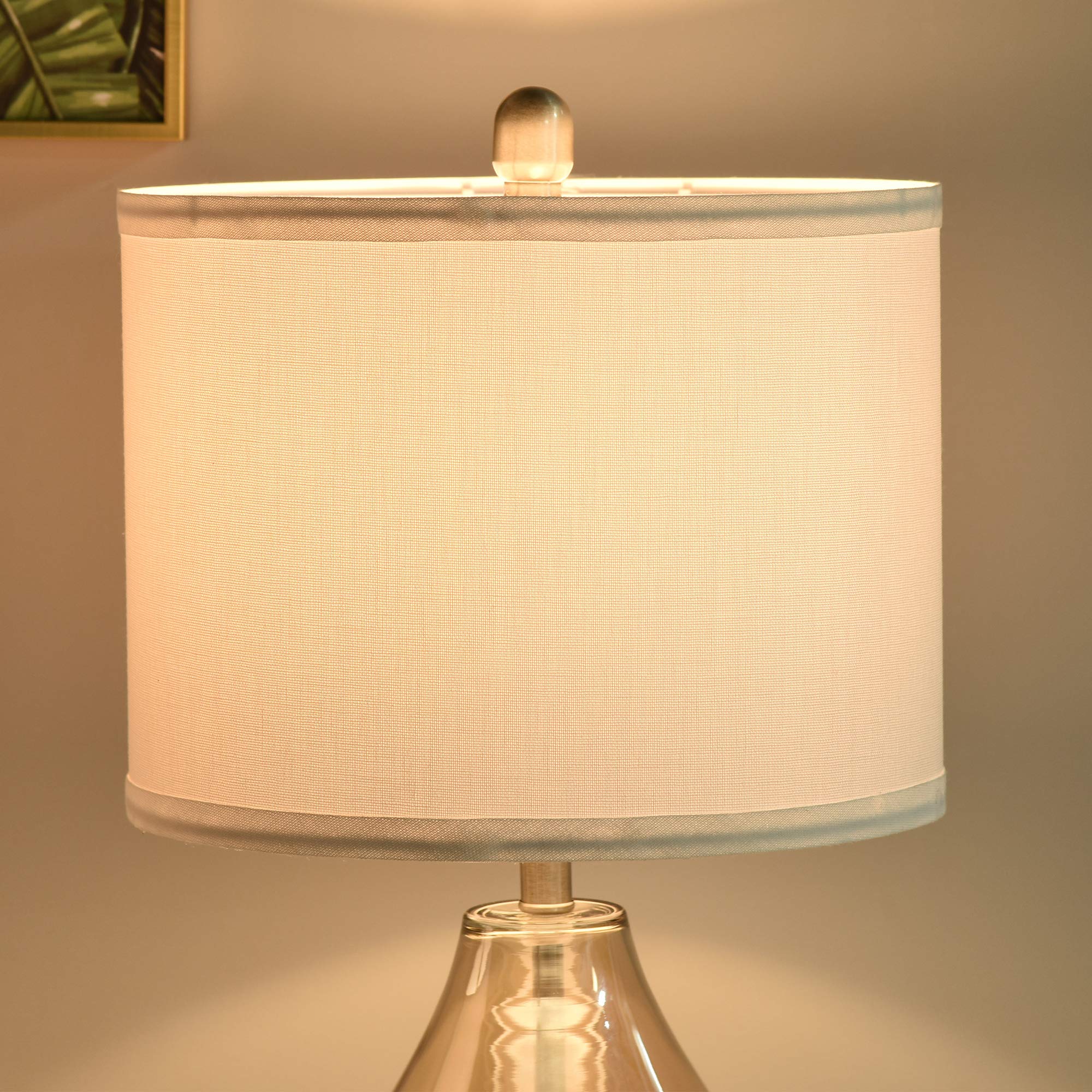 HOMCOM Tischlampe 2er-Set Tischleuchte mit Leinen-Lampenschirm, Glas tropfenförmigen Stangen, Nachttischlampe mit E27-Fassung, für Schlafzimmer, Wohnzimmer, Weiß