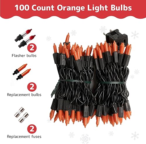 Miniatura 5 de PREXTEX - Luces de Halloween (20 pies, 100 luces), naranjas, para decoración de fiesta de Halloween con cable negro, decoración de Halloween