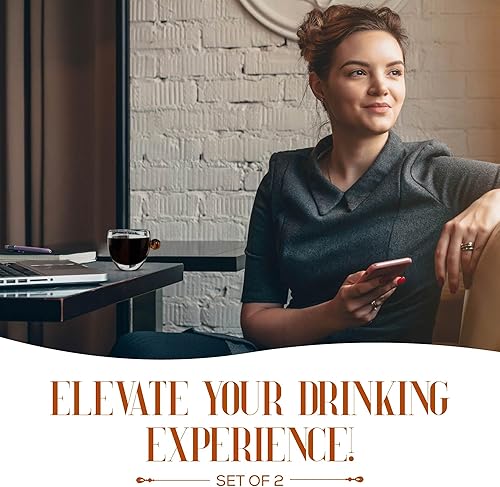 Miniatura 9 de elle decor Tazas de café de vidrio de doble pared con mango de color, juego de 2, tazas de vidrio de boca ancha de 9 onzas para oficina, bar, fiesta