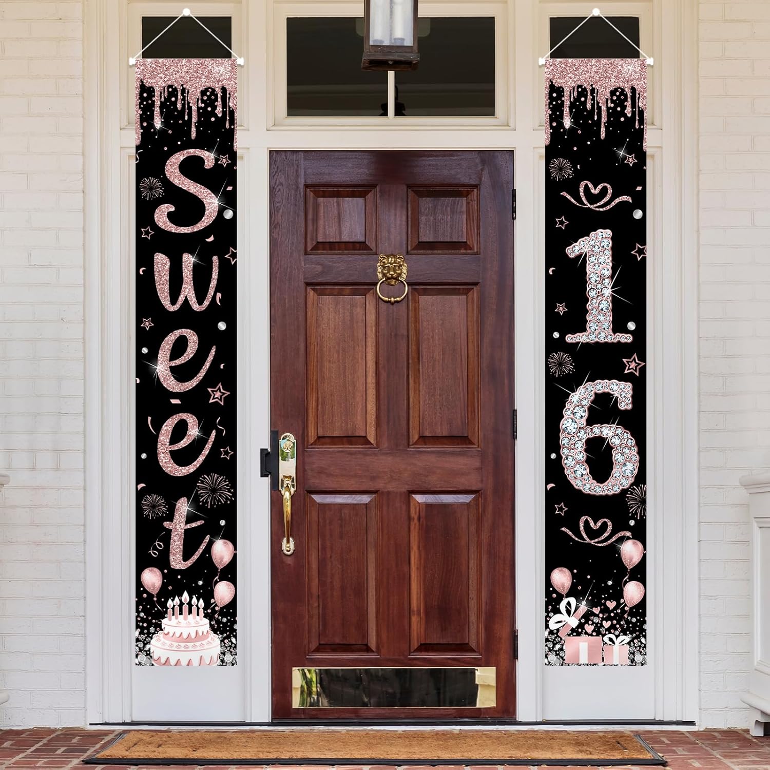 MEHOFOND Sweet 16 Porch Banner — Birthday Welcome Door Banner for Girls — Rose Gold Happy 16th Birthday Indoor/Outdoor Decor — Girl Sweet Party Supplies