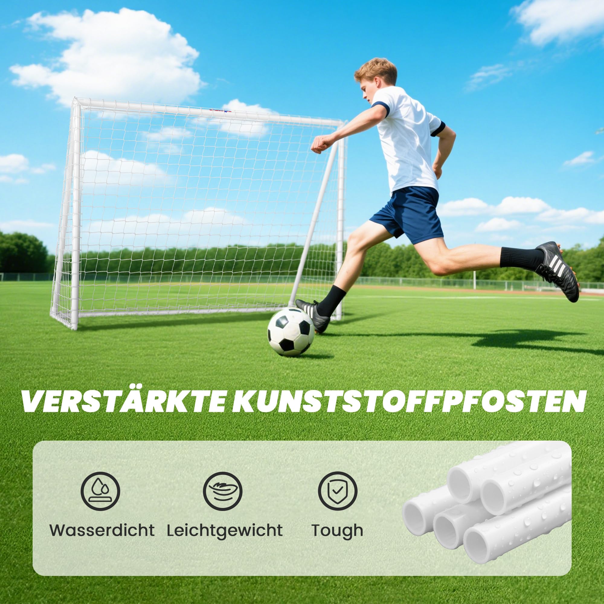 SPORTNOW Fußballtor für Jugendliche & Erwachsene wetterfestes standfestes Fußball Tor mit Netz, Erdhaken, Outdoor Torwand für Garten, Park, Strand