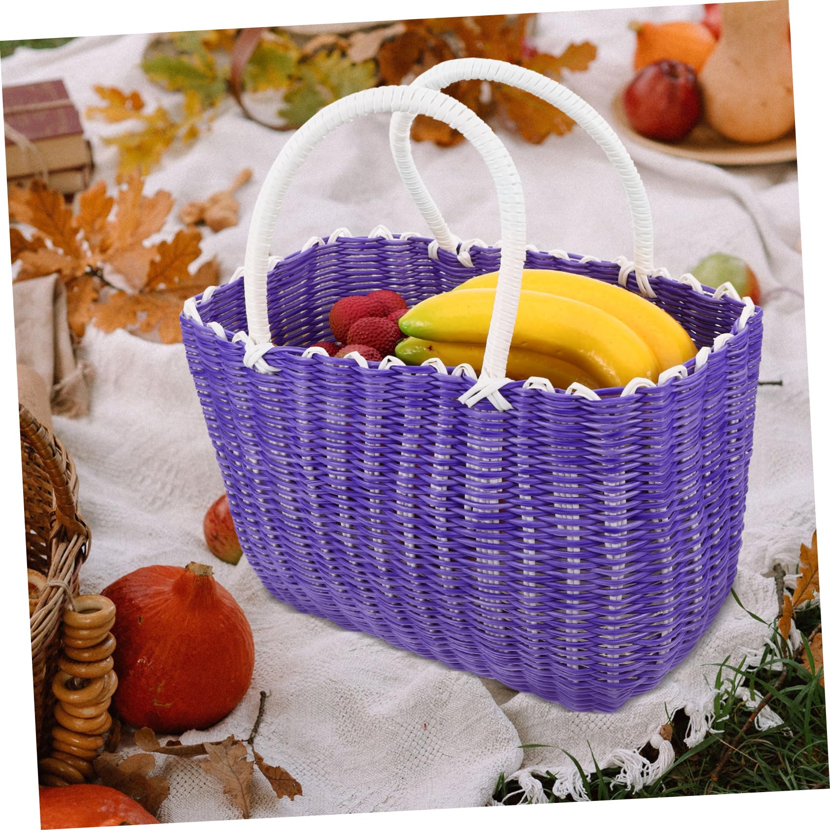 Outanaya Bolsa Reutilizable De Gran Capacidad Cesta Tejida De Plástico Con Asas Para Mercado Camping y Picnics Color Fantasía Grande
