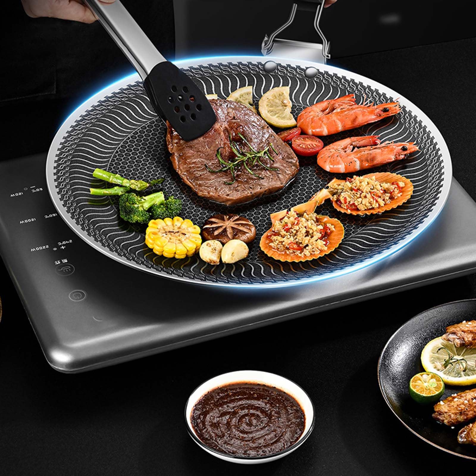 Nieprzywierająca patelnia grillowa z uchwytem ze stali nierdzewnej do gotowania na zewnątrz na kemping, indukcyjne grillowanie i podróż, idealna na pikniki i grille