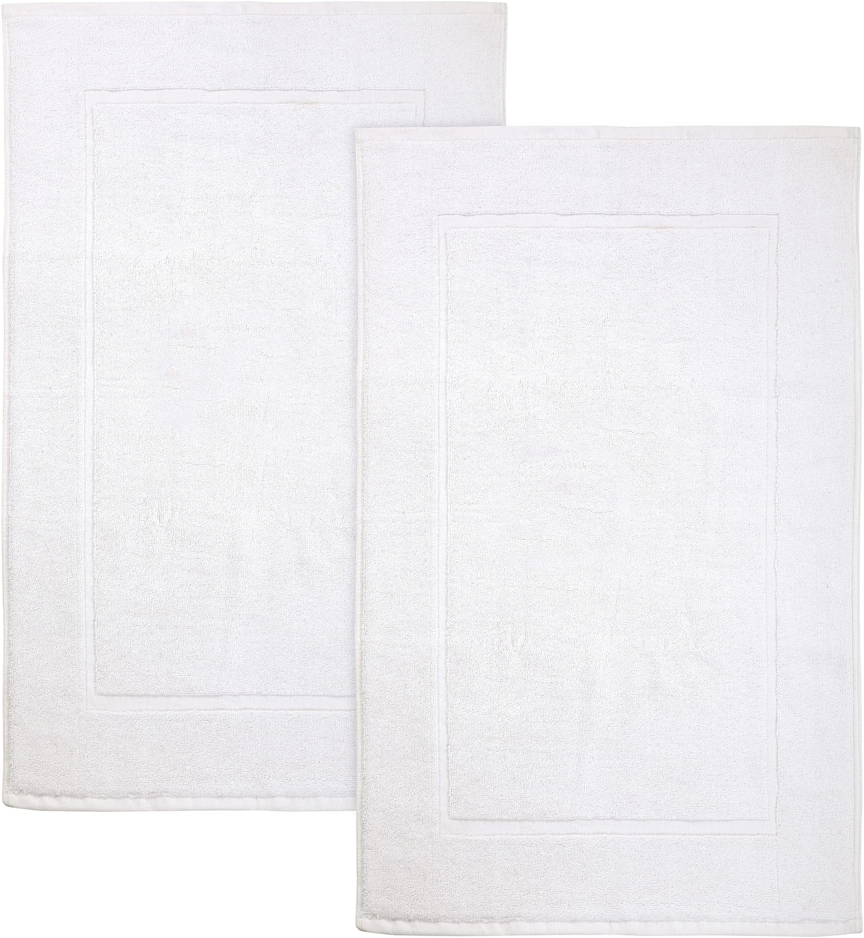 ERINA (White) Pack Of 2 Cotton Banded Bath Mat, 50 x 80 cm 100% Ring Spun Combed Cotton Machine Washable Bath Mat - Highly Absorbent and Non-skid Bathroom Floor Mat