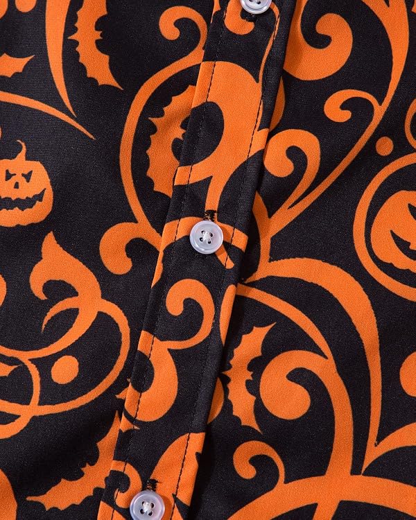 fohemr Mens Funny Halloween Shirt Ugly Pumpkin Long Sleeve Casual Button Down Party Shirts Adult Costume Candy Print Black XX-Large by fohemr - Image 5