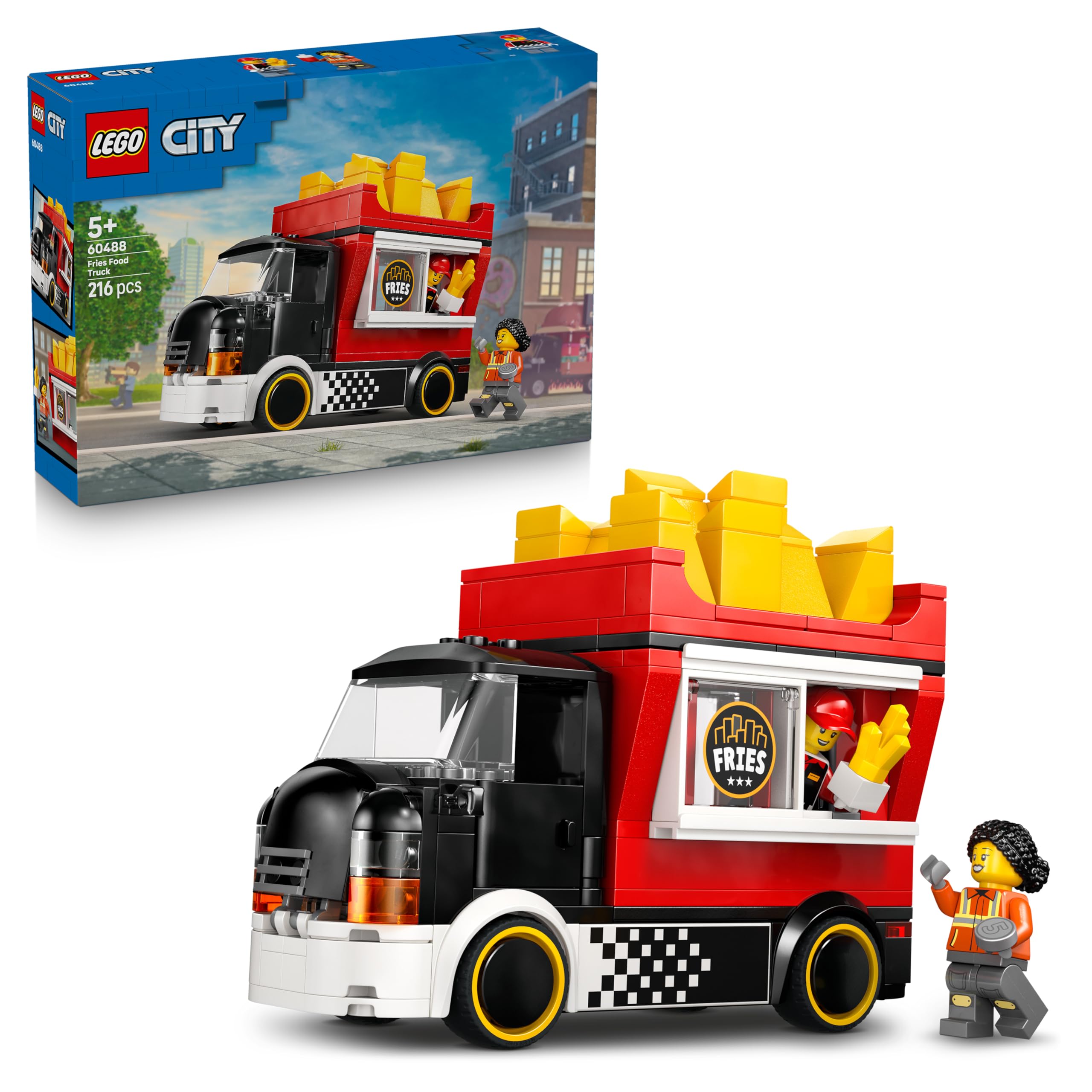 LEGO City Fries Food Truck Toy - Vehicle Model Kit w/Removable Shop, 2 Minifigures & Play Food Accessories - Birthday Gift Idea for 5+ Year Old Boys - 60488