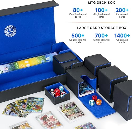 Miniatura 3 de Juego de cajas de cartas 6 en 1, caja de almacenamiento extragrande para juegos de cartas premium con 5 fundas de cartas pequeñas compatibles con