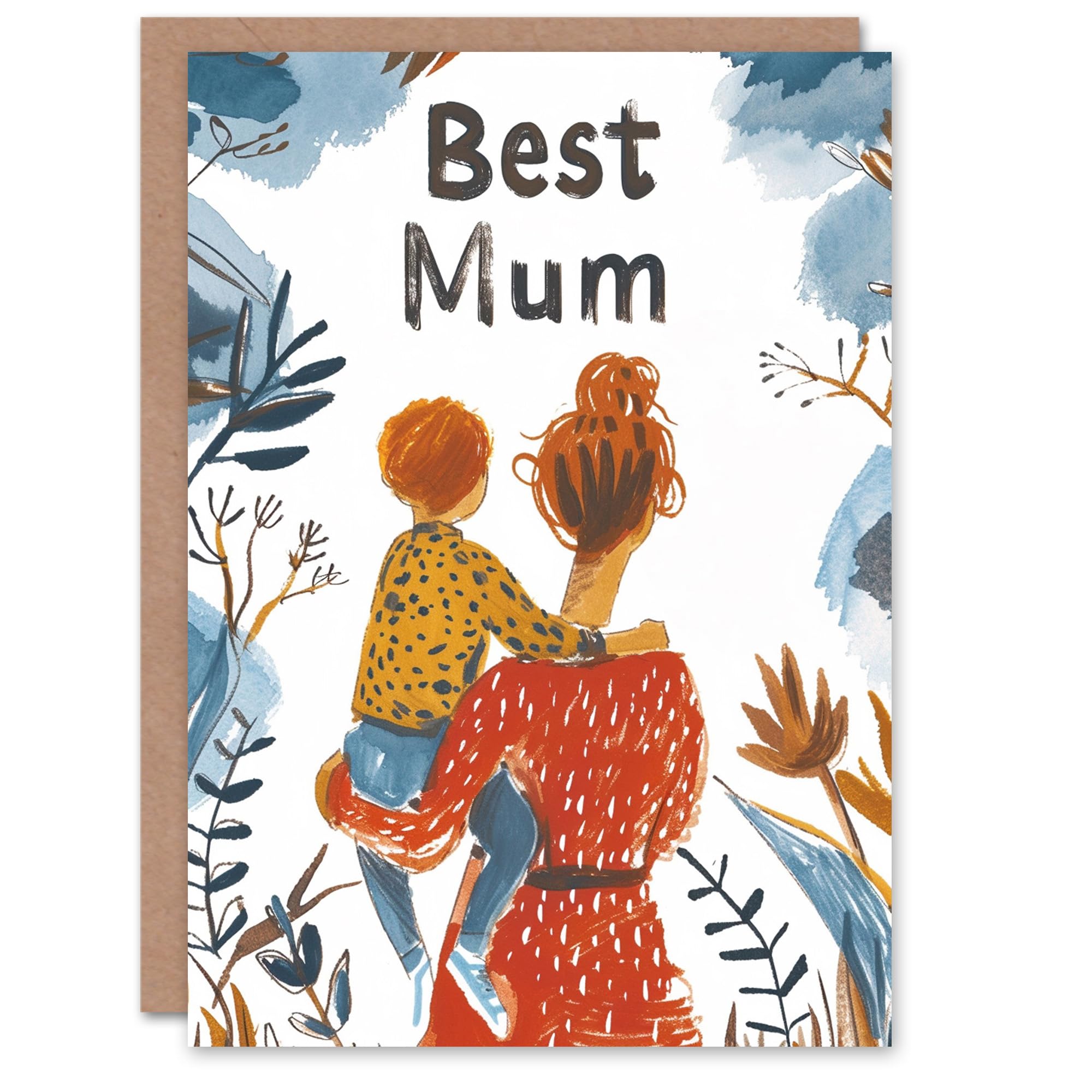 Artery8 Mother's Day Greeting Card Best Mum Holding Son Illustration For Mum