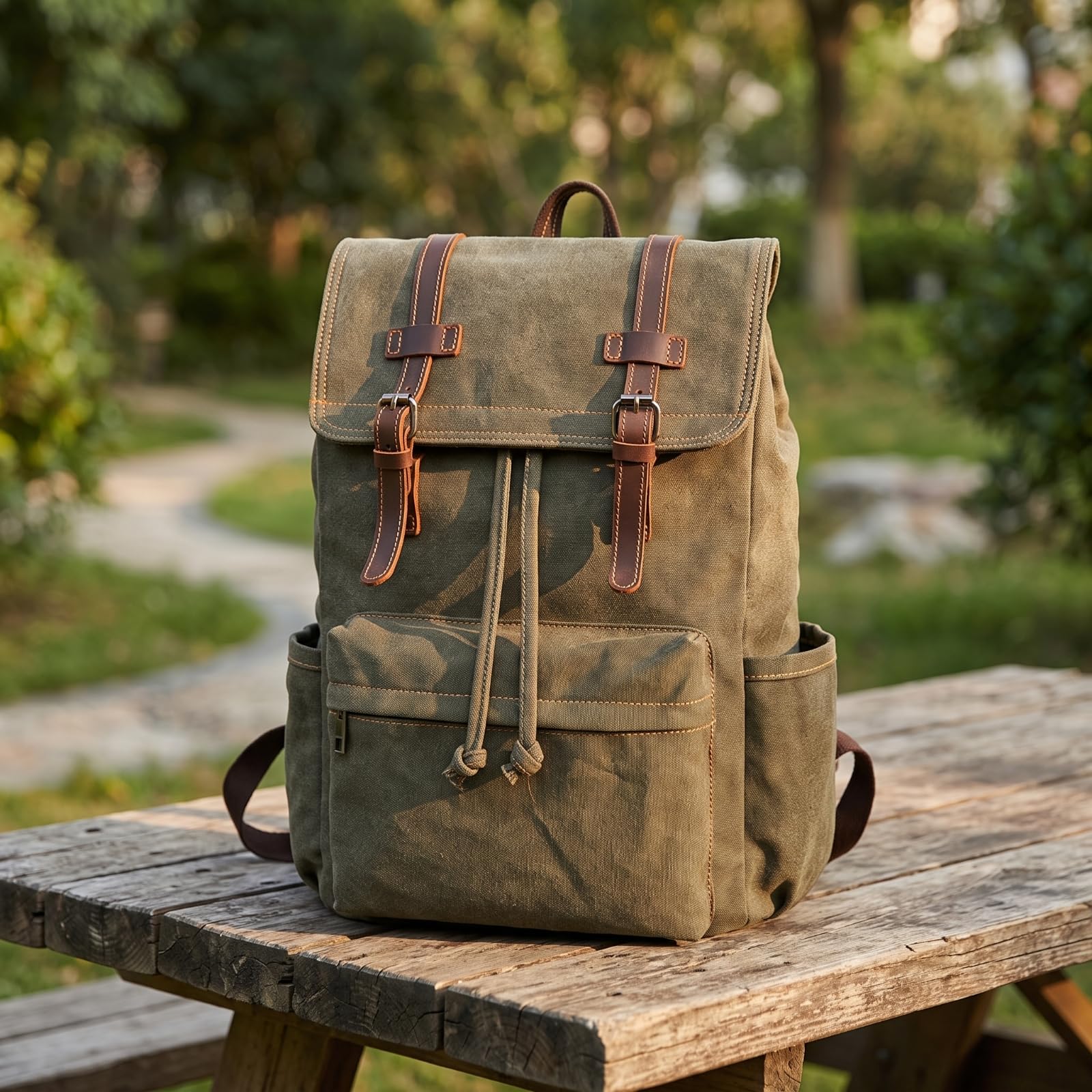 harayaa Zaino in Tela Robusto Zaino con Fibbie Resistente per Studenti, Pendolari, Università, Verde, Verde Militare