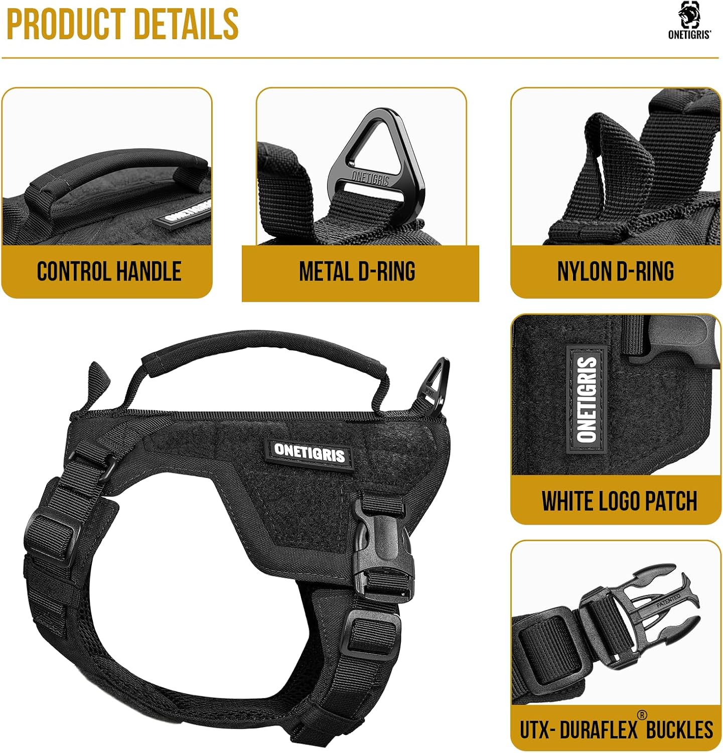 OneTigris Dog Harness Extra Small Puppy Harness, No-Pull Dog Leash Set, Adjustable Soft Padded Vest, No-Choke Pet Vest with Easy Control Handle for Small Dogs(Black, XXS)