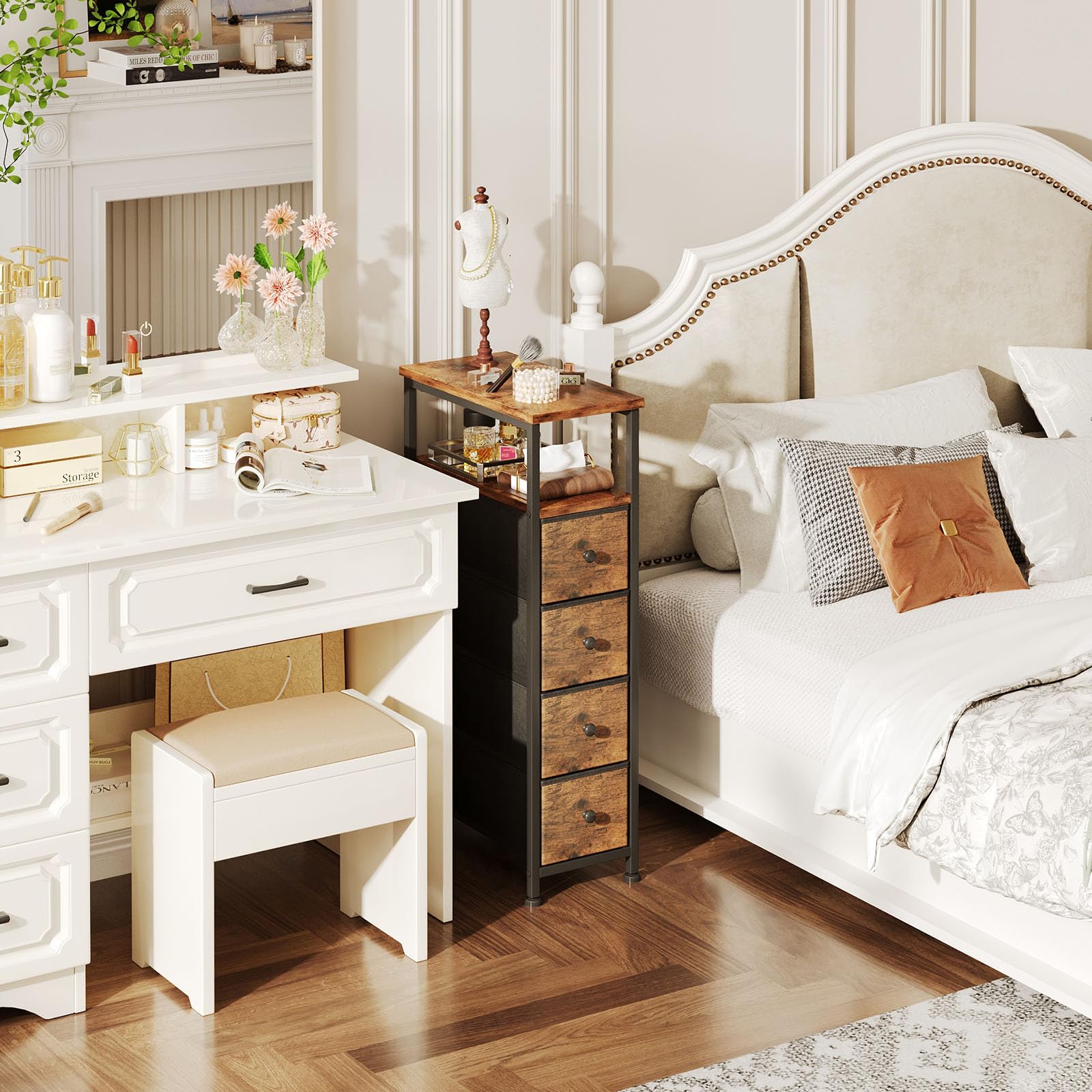 CAIYUN Narrow Dresser Chest of Drawers, Large 4 Drawers Dresser