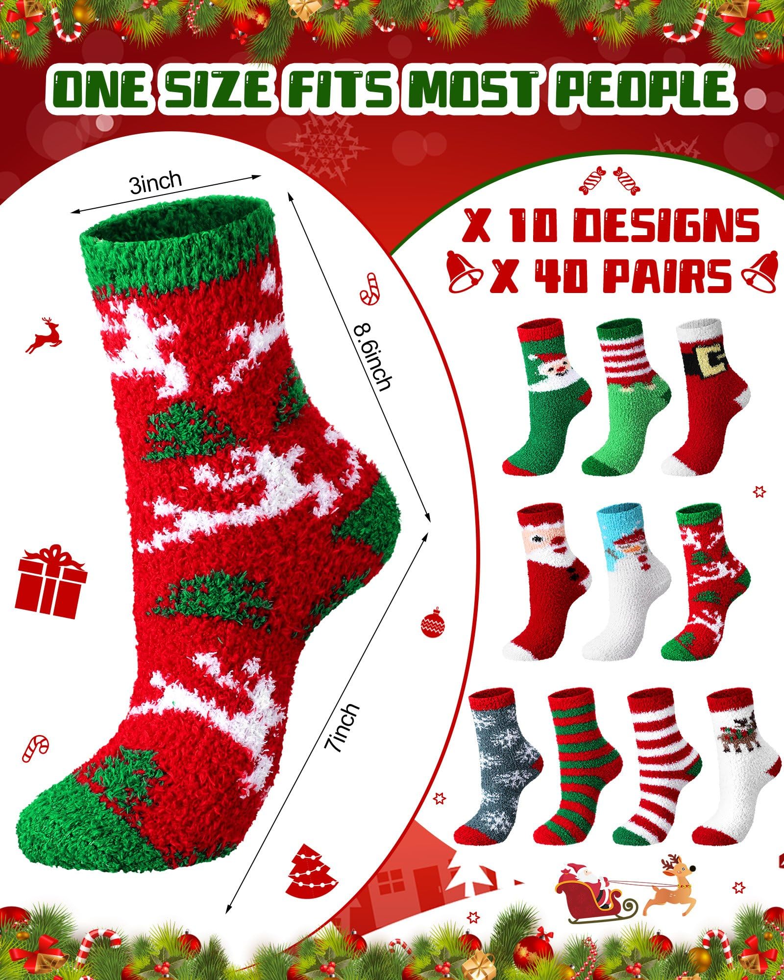 Liitrsh Lot de 40 paires de chaussettes de Noël pelucheuses en vrac pour homme et femme - Chaussettes chaudes pour Noël, calendrier de l'Avent, conforme à l’image., taille unique