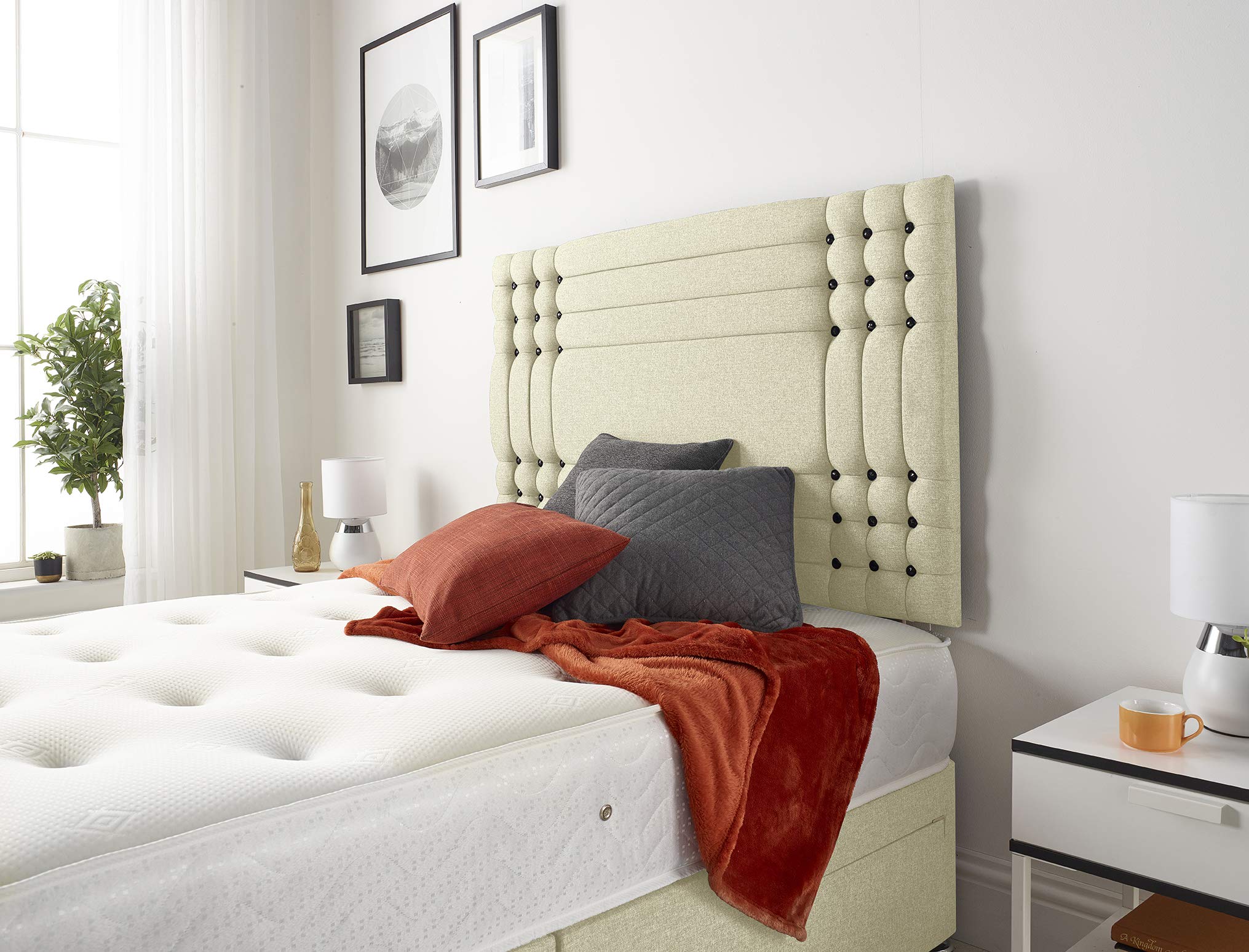 Bed Centre Flexby 32 Inch or 54 Inch High Headboard Available in Different Fabric And Colours 3FT, 4FT, 4FT6, 5FT, 6FT (3FT Single, 54 Inch High Floor Standing, Linen Baige Fabric)