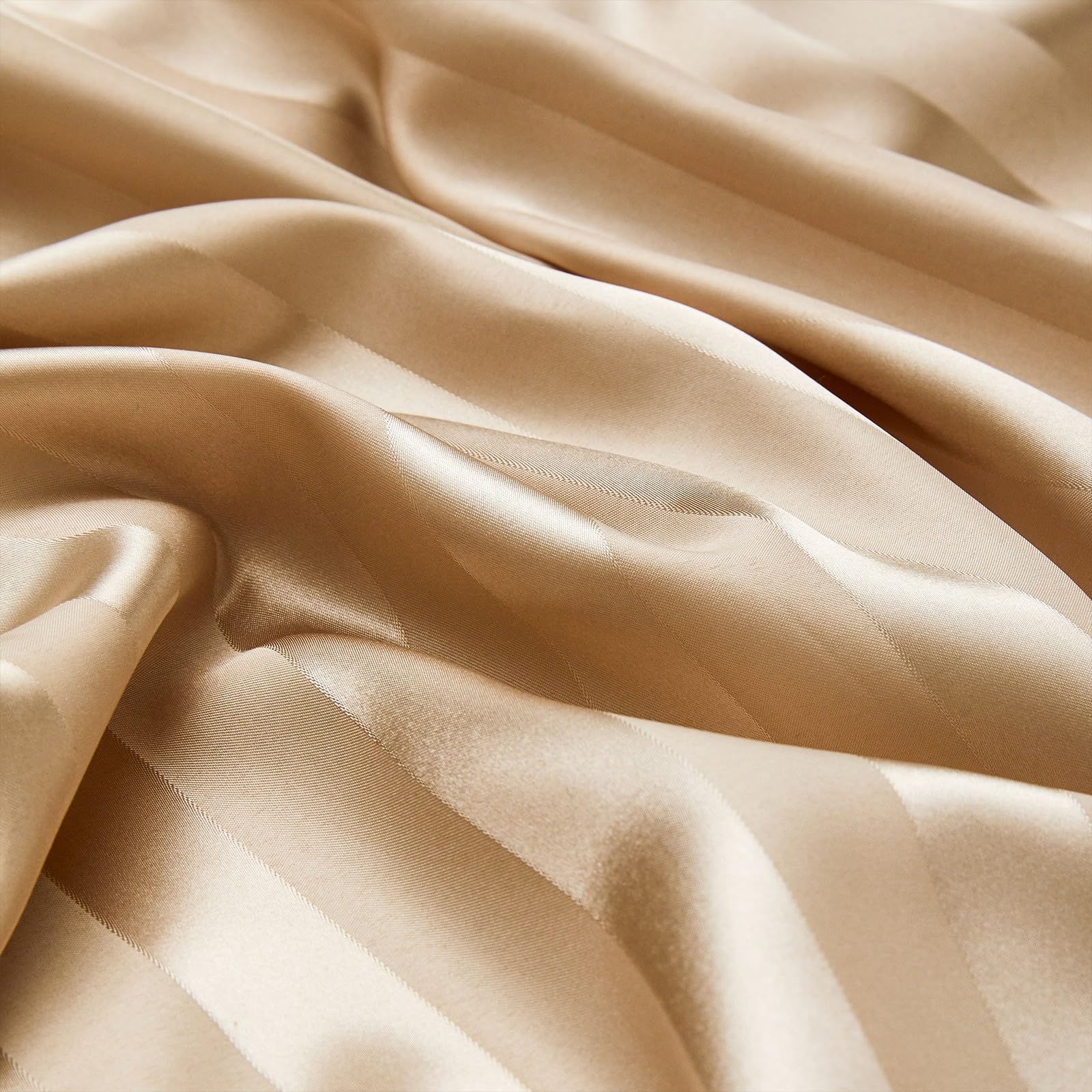 Boqingzhu Sábana bajera de satén de 160 x 200 cm, color beige y dorado, a rayas, microfibra, para colchón de hasta 30 cm