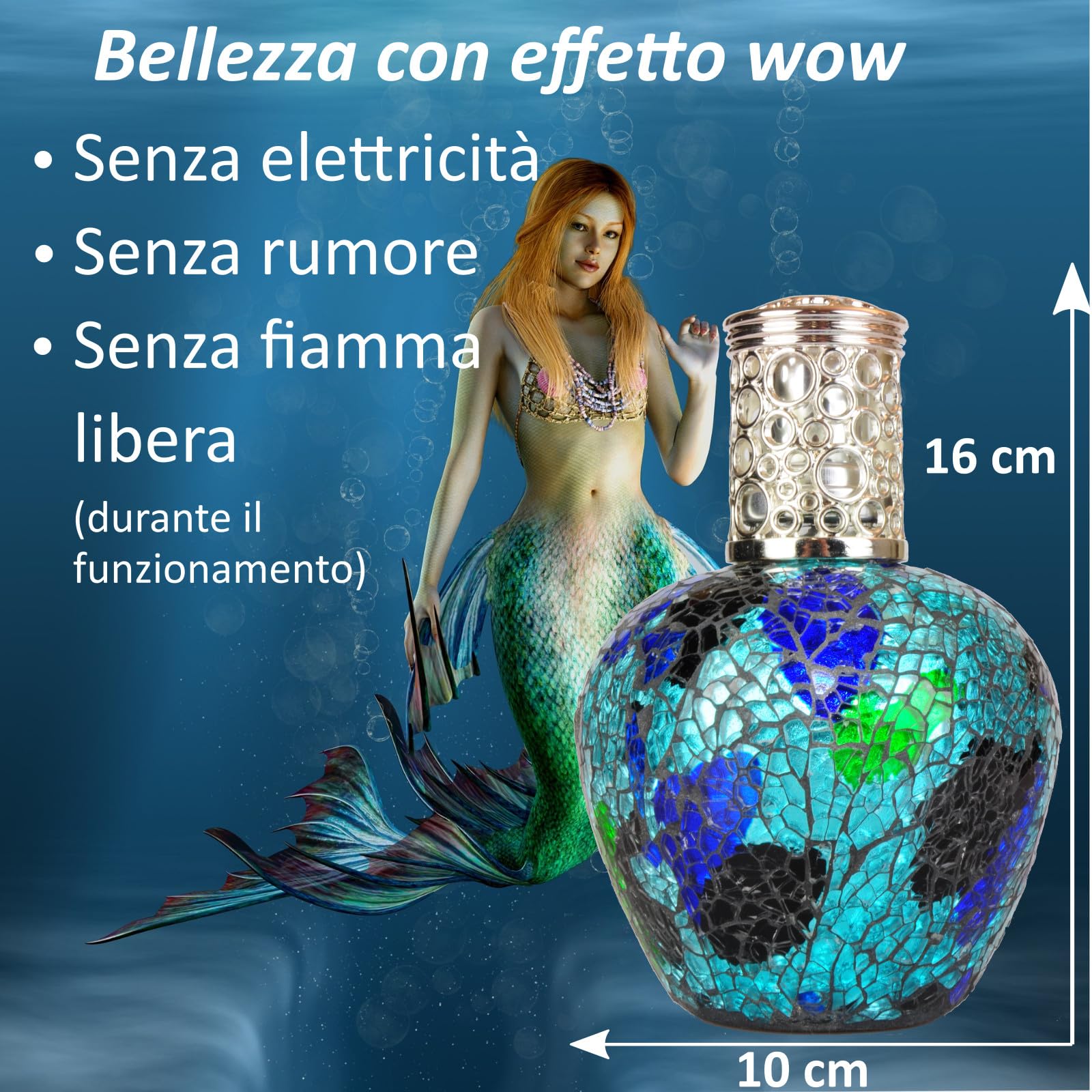AIRDRAGON - Lampada profumata catalitica “Aquarius”, vetro a effetto mosaico, altezza di circa 15 cm