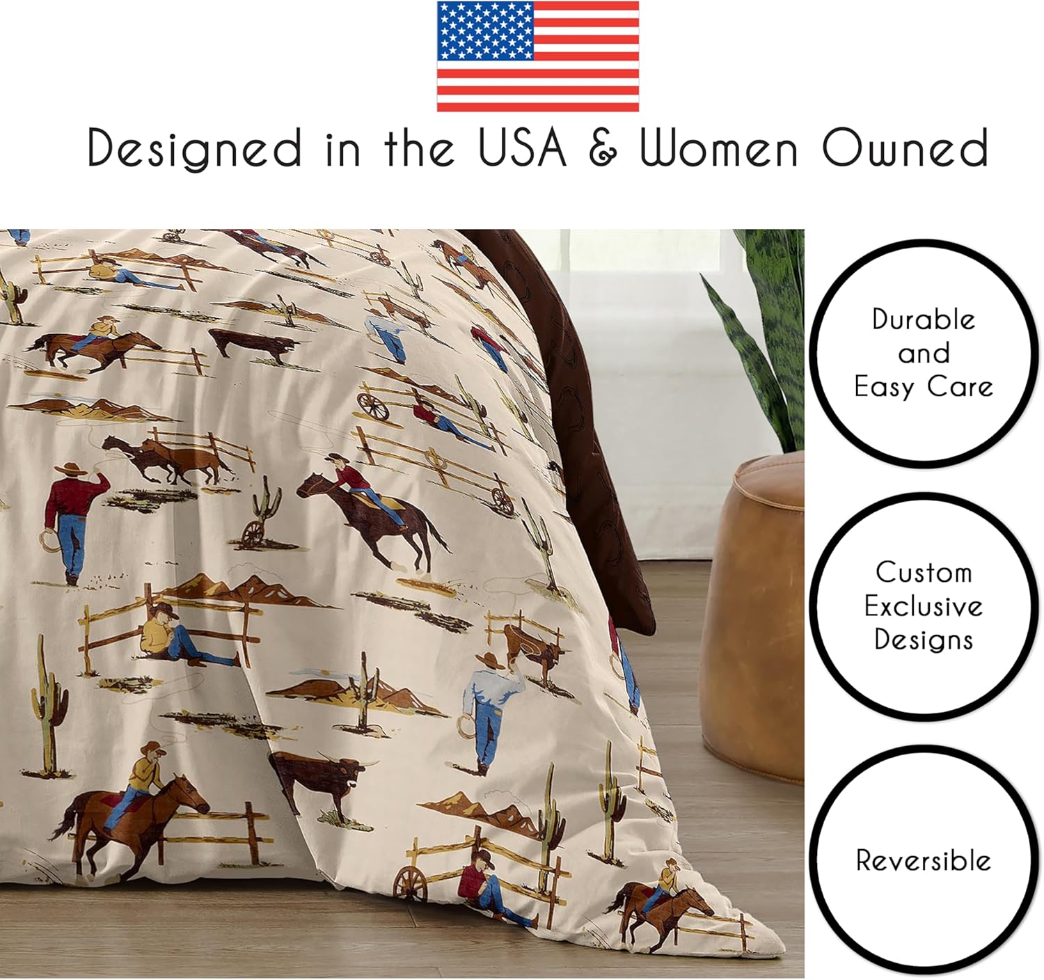 Sweet Jojo Designs 2-Piece Twin Comforter Set (Western Cowboy) for Boys, Children, Kids Bedding, Bed in a Bag incl. Blanket & Pillow Sham (Wild West, Horseshoe, Southern Charm, Country, Brown Horse)