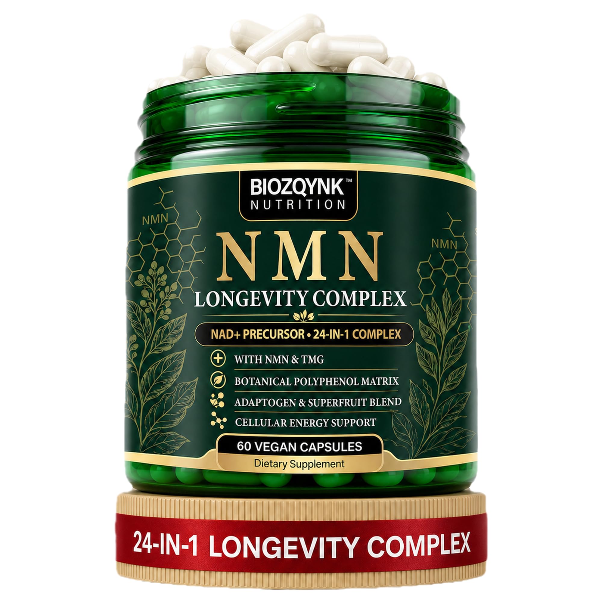 NMN Supplement 24-in-1 NAD+ Complex 1000mg Per Serving, 60 Vegan Capsules