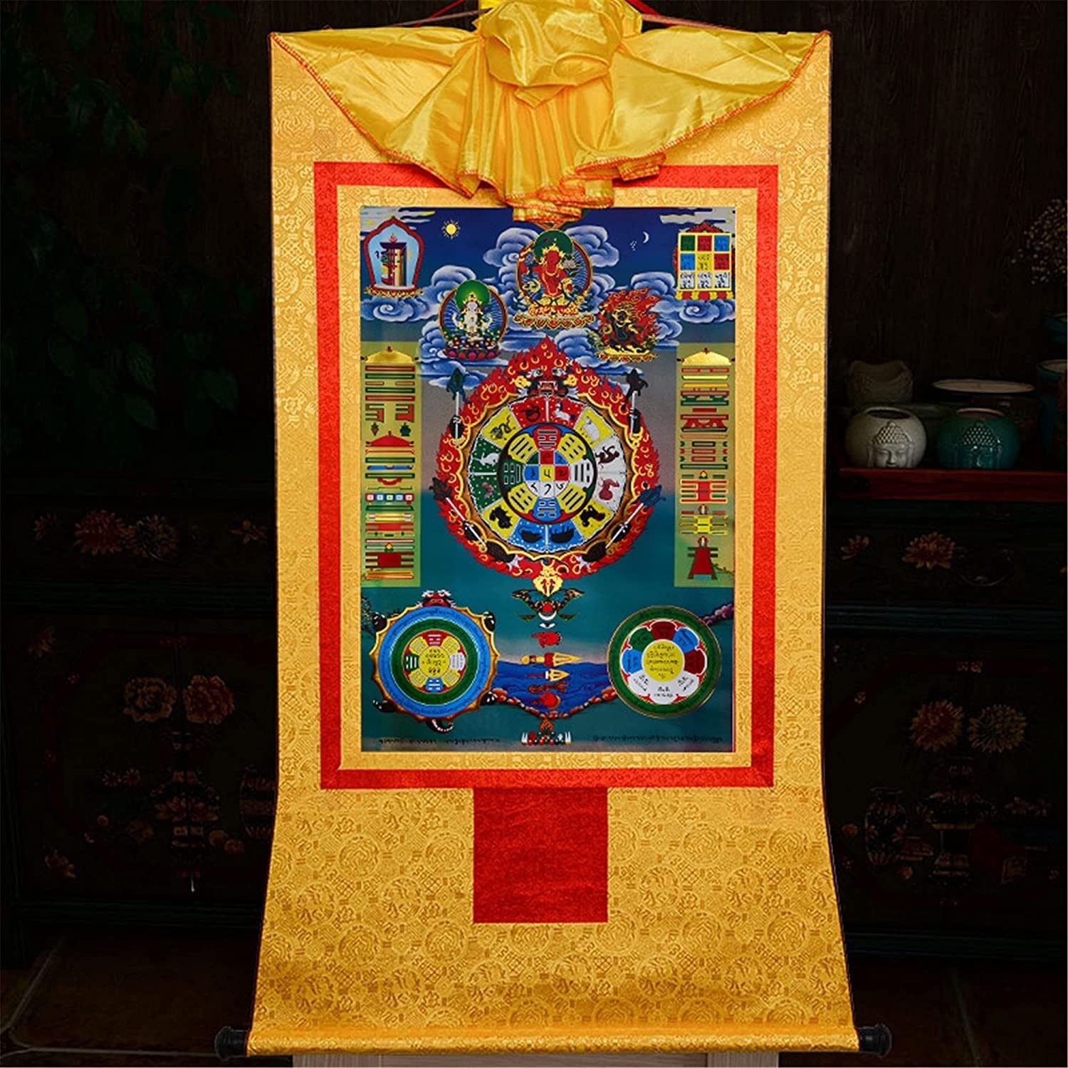 SIPAHO Thangka Brokat, for Zen-Heimdekoration und Meditation(Unique Colour,Medium(62cm*47cm))