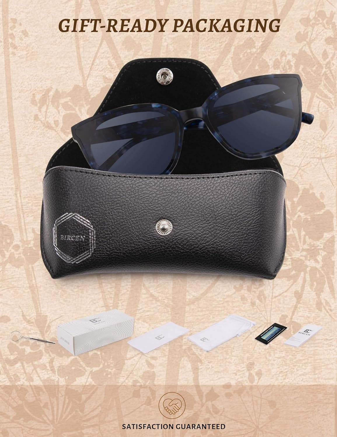 BIRCEN Polarized Cat-Eye Sunglasses for Women: Trendy Acetate Sun Glasses Nylon Lens UV Protection for Travel Driving