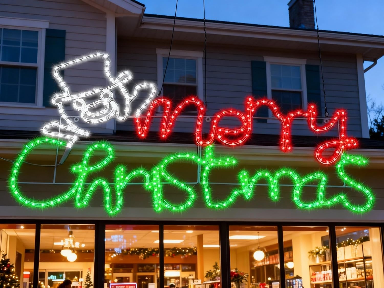 Outdoor Lighted Merry Christmas Snowman Sign Decoration 50" Extra Large Red and Green Waterproof LED Neon Pre Lit Display Christmas Garden Yard Window Wall Store Holiday Decoration Snowman Style