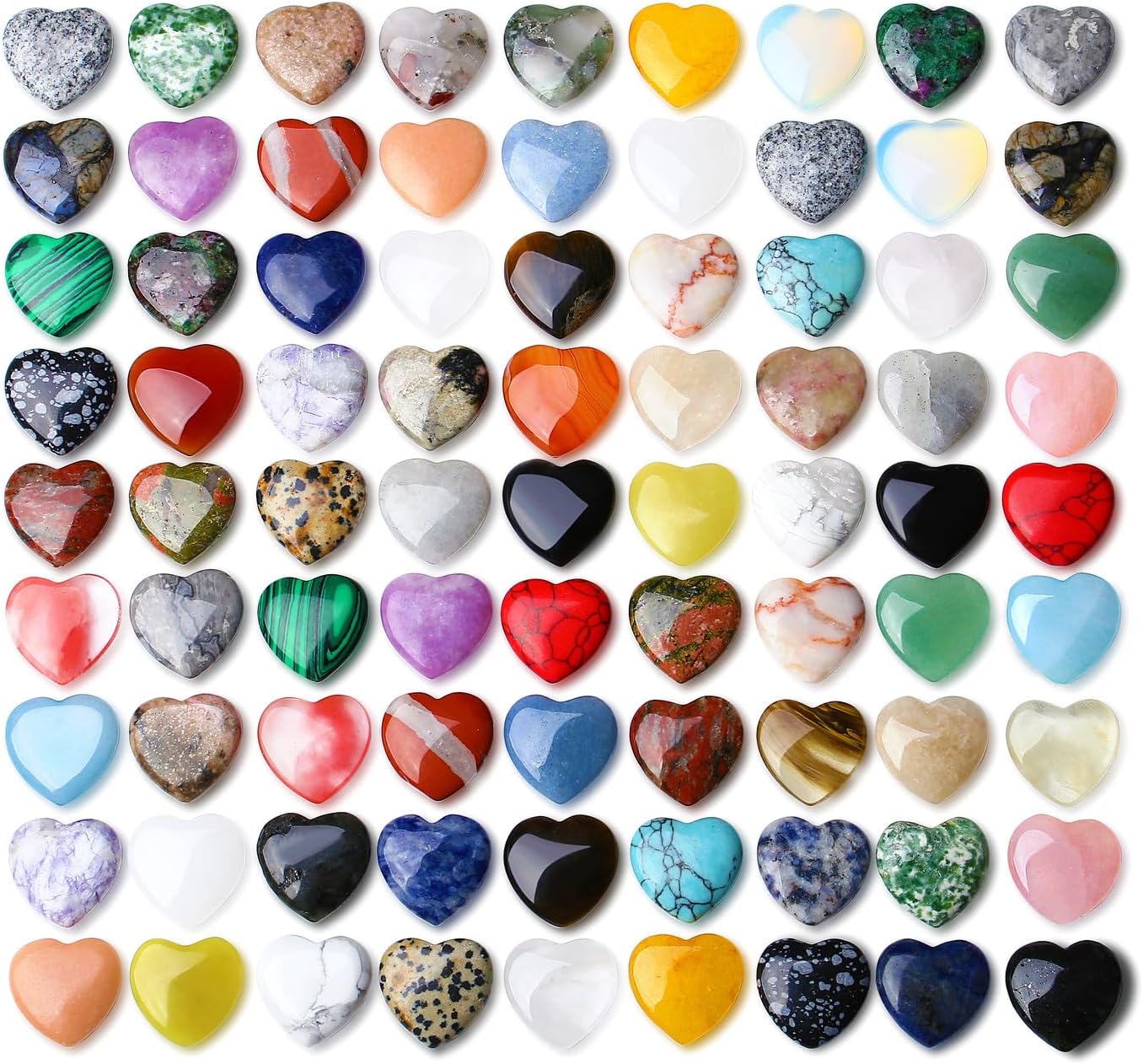 QINJIEJIE 80PCS Heart Shaped Crystals Worry Stones Natural Love Gemstones Rose Quartz Bulk Pocket Thumb Crystal Wholesale Polished Chakra Stone Reiki Energy Assorted Set Heart Decor Bulk Valentines Gifts for Women