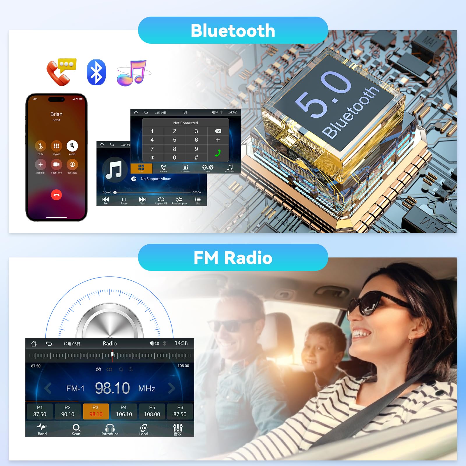 NHOPEEW Radio samochodowe 2 DIN z bezprzewodowym Carplay i Android Auto – 7 cali, 2 Din Raio, obsługa EQ FM, sterowanie kierownicą, 16 interfejsów użytkownika, wejście AUX SD, podwójne wejście USB +
